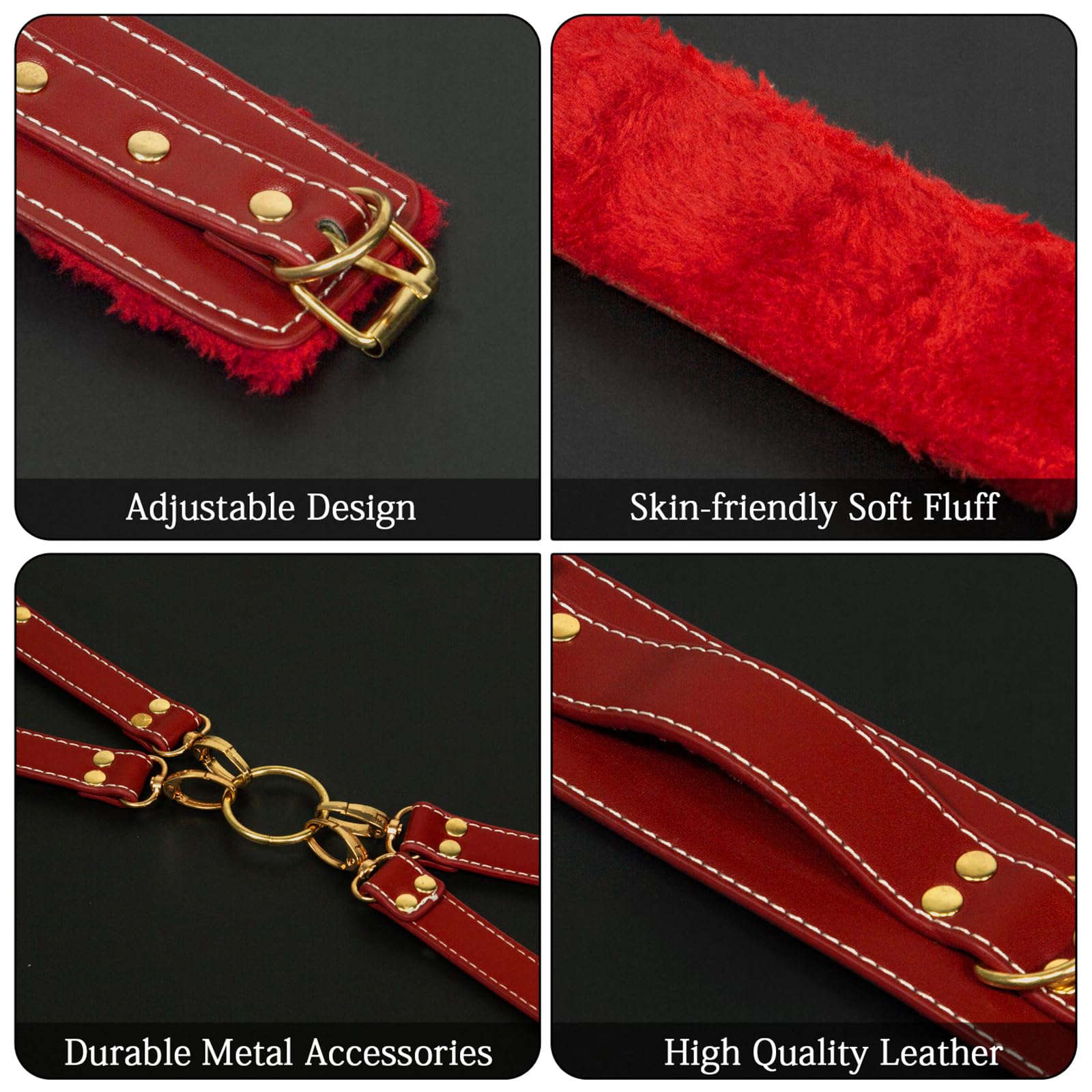 Premium BDSM Bondage Kit - 4PCS Adjustable Restraint Set with Handcuffs, Thigh & Ankle Cuffs, Cross Strap for Couples | Adult Sex Toys for SM Games, Spicing Up Bedroom Play & Sensual Exploration
