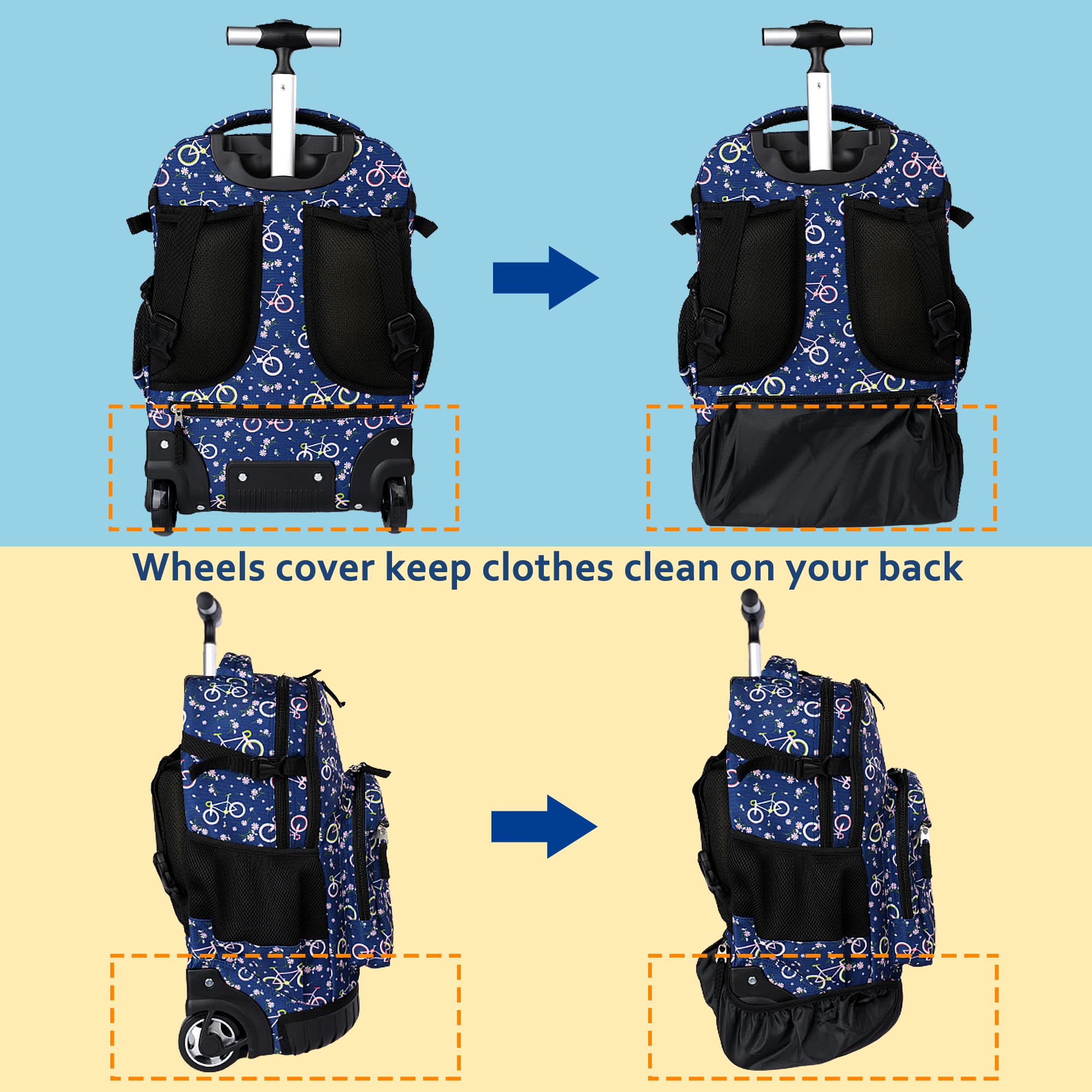 Seastig 18in Rolling Backpack with Wheels - Wheeled Laptop Backpack for Adults & Kids, Includes Lunch Bag & Pencil Case Set (Ideal for School, Travel, Work & Commuting)