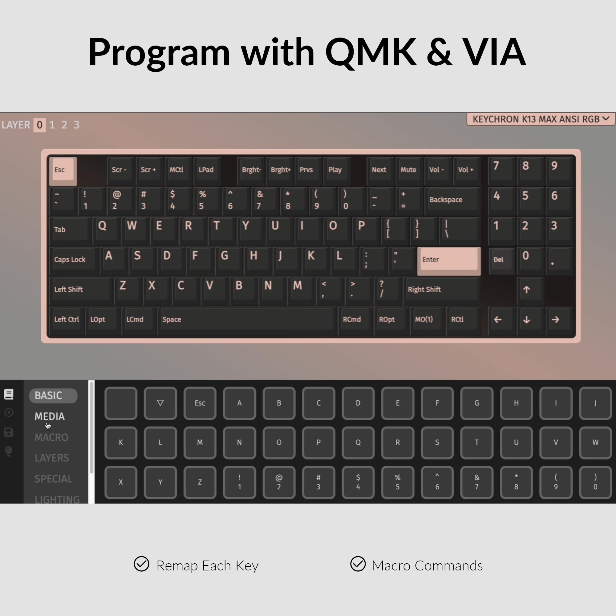 Keychron K13 Max Low-Profile Wireless RGB Mechanical Keyboard - Bluetooth/2.4GHz/Wired, QMK/VIA Programmable, TKL with Numpad for Mac/Windows/Linux - Perfect for Gaming, Coding & Office Work