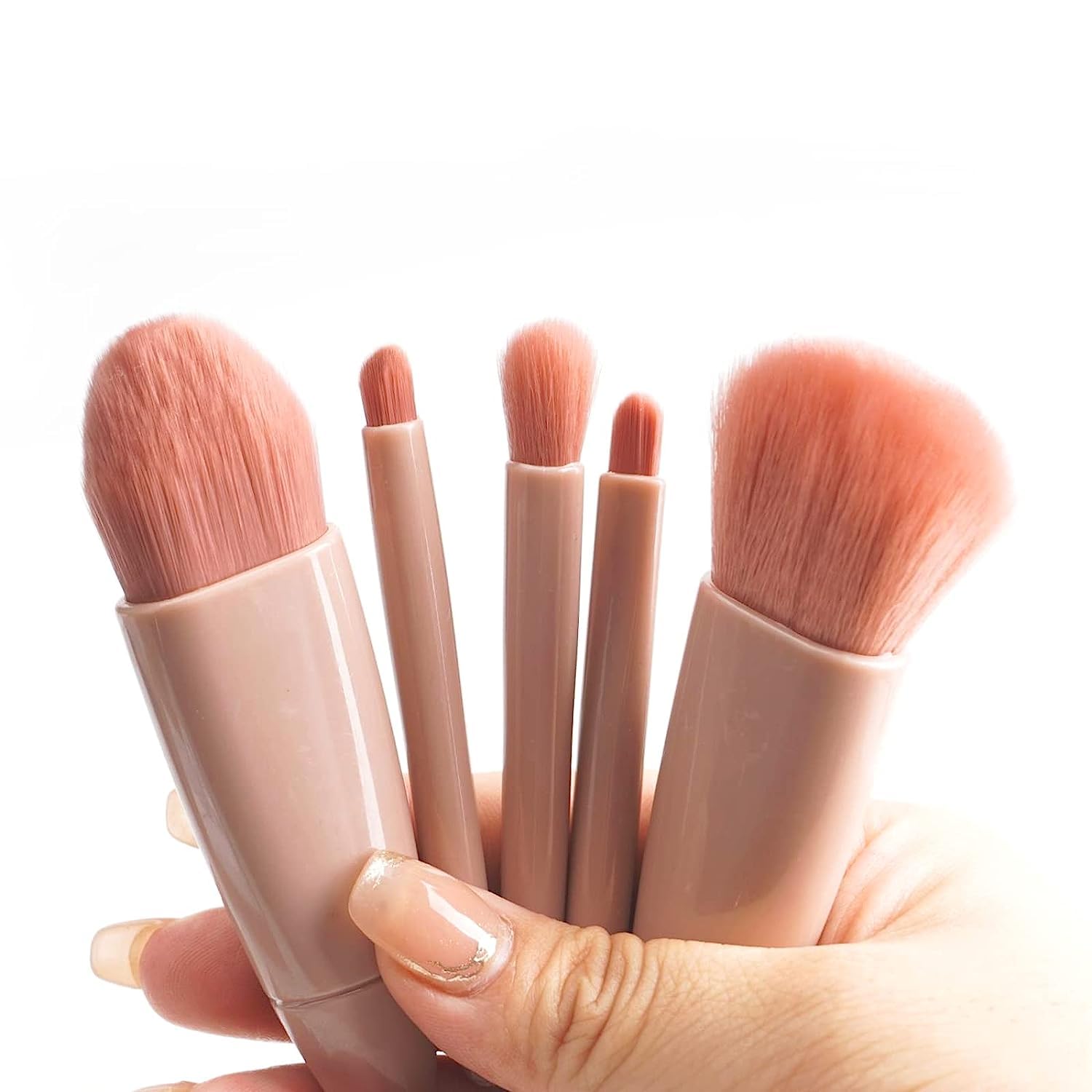 Bhavyam Travel Makeup Brush Set with Mirror for Women & Girls - Portable Cosmetic Brush Kit with Small Plastic Mirror (Shape 2) - Perfect for On-the-Go Makeup & Travel Essentials