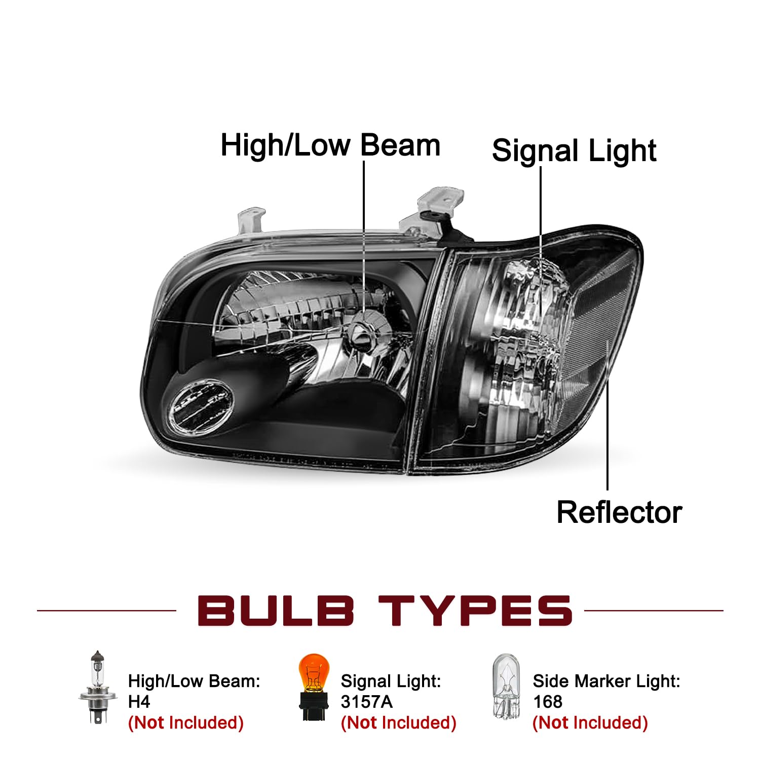 JSBOYAT Replacement Headlights Assembly for 2005-2006 Toyota Tundra & 2005-2007 Sequoia - Black Housing with Clear Reflector - Includes Corner Lights (Driver & Passenger Side) - Perfect for Off-Roading, Night Driving & Vehicle Restoration