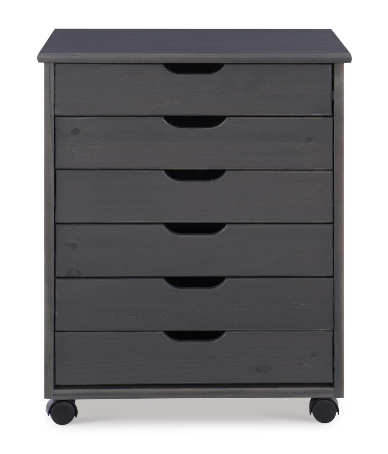 Linon Cary Grey Six Drawer Wide Rolling Storage Cart - Mobile Organizer for Office, Craft Room, or Bedroom Storage