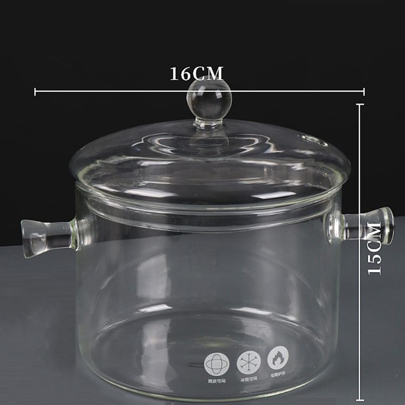 Premium Clear Glass Cooking Pot with Lid - 16.5x17cm Transparent Nonstick Stockpot, High Temperature Resistant Stewpot for Milk, Baby Food & Noodles | Ideal for Stovetop Cooking, Meal Prep & Kitchen Display