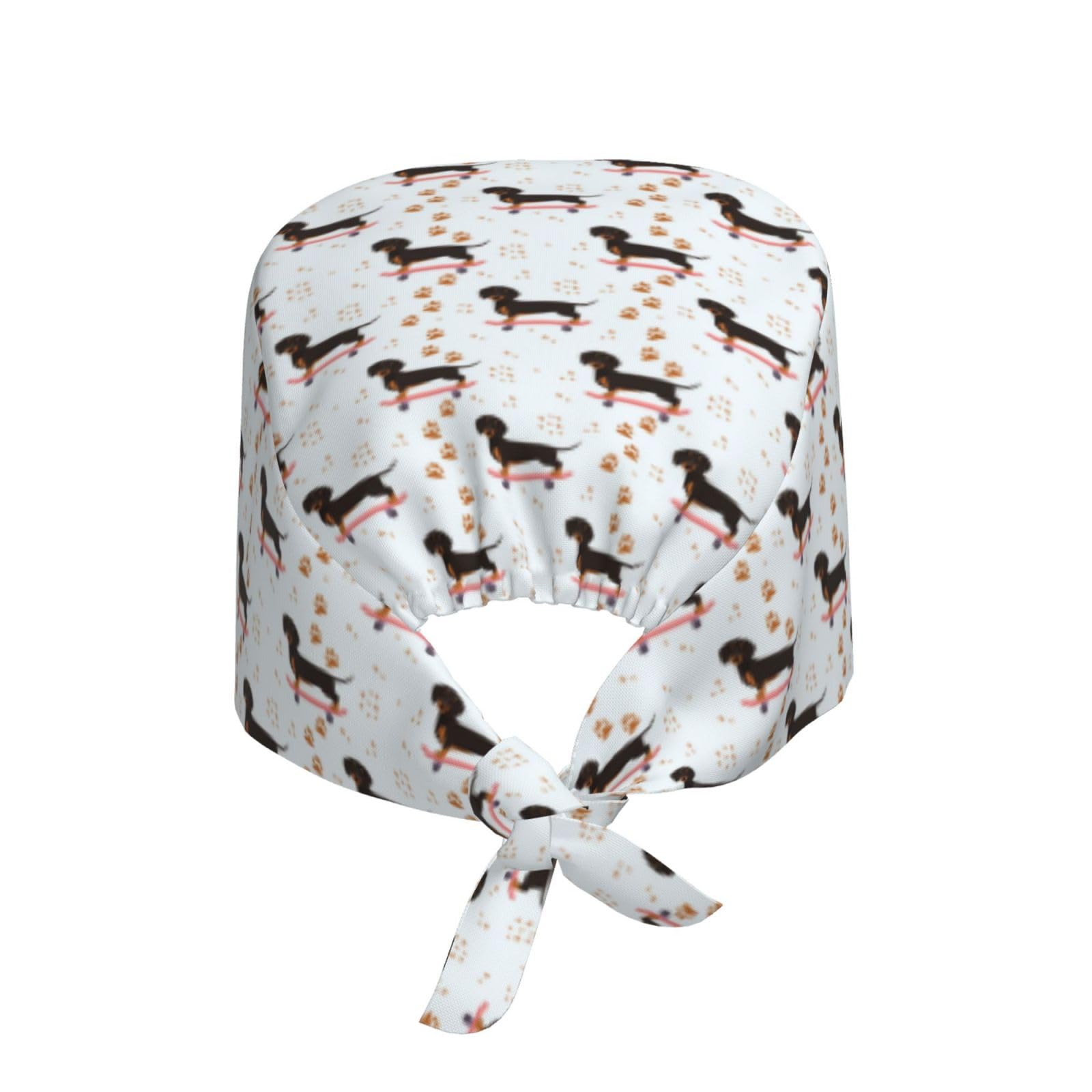 Stylish Dachshund on Skateboard Scrub Caps for Women & Men - Black Surgical Nurse & Dental Hats with Ponytail Hole - Perfect for Hospitals, Clinics & Medical Professionals