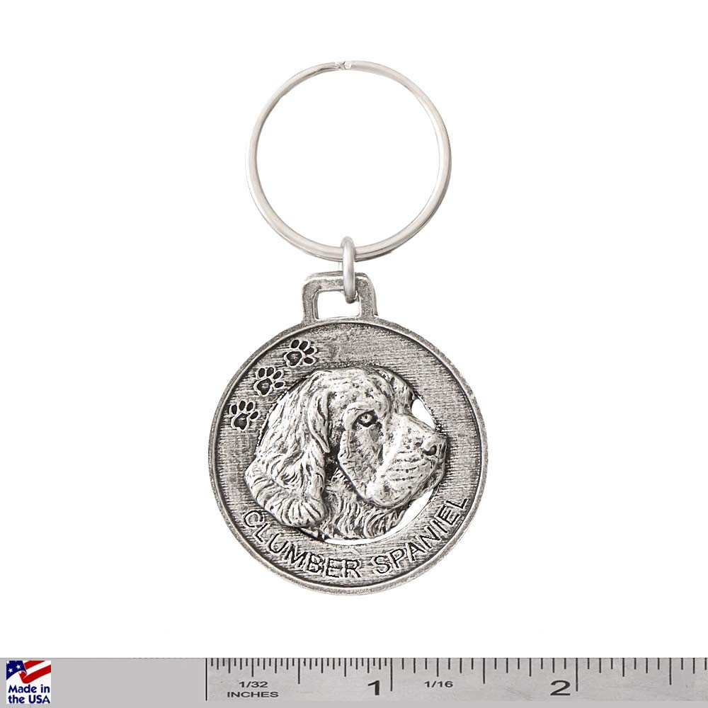 Handmade Pewter Clumber Spaniel Dog Keychain - USA Made Pet Tag, Metal Key Ring & Key Fob Gift (1.5 Inch) - Perfect for Dog Lovers, Pet Accessories & Key Organization