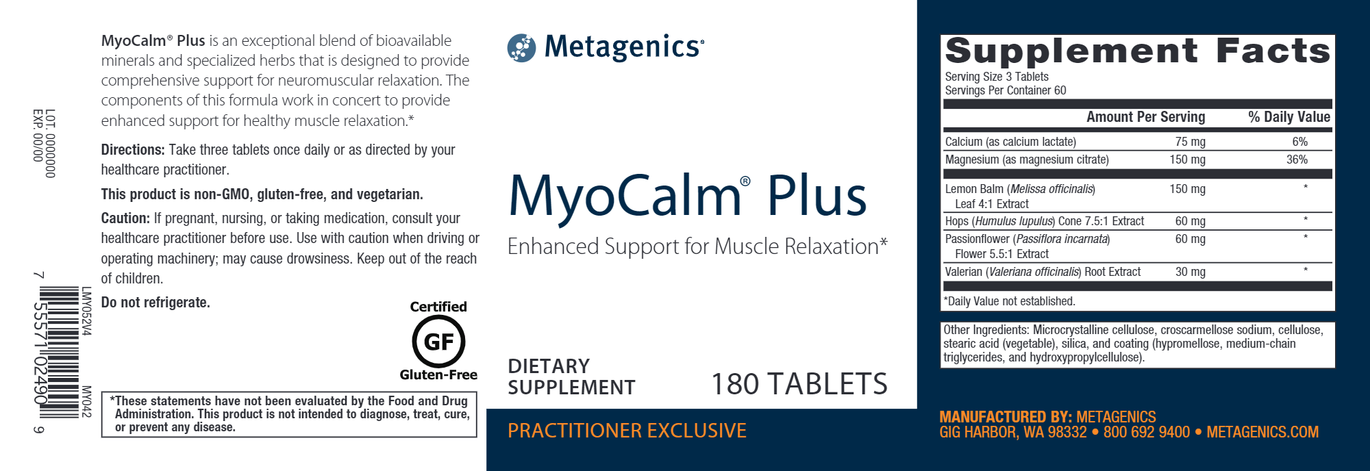 Meta Myocalm PM 180 Tablets - Muscle Relaxant for Pain Relief & Sleep Support - Nighttime Formula for Back Pain, Muscle Spasms & Stress Relief - Ideal for Athletes & Chronic Pain Sufferers