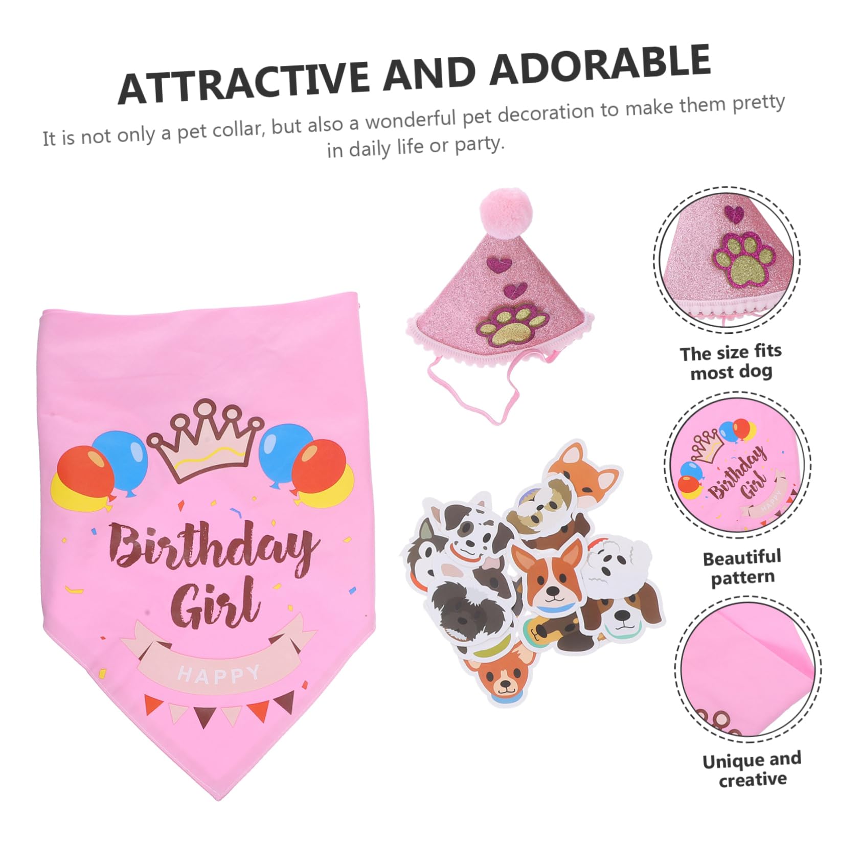 GRIRIW Dog Birthday Hat & Collar Bib Set - Adjustable Pet Party Accessories for Small Medium Large Dogs - Perfect for Birthday Parties, Halloween & Christmas Costumes