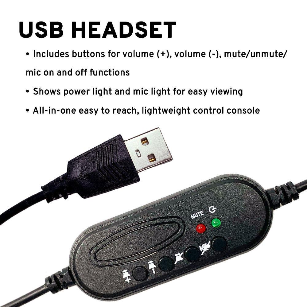 MaximalPower Professional USB Computer Headset with Noise-Canceling Microphone & Soft Leather Earpads - Volume Control Gaming Headphones for PC, Laptop, Zoom, Skype, Webinars, Call Center, Office Work & Online Classes