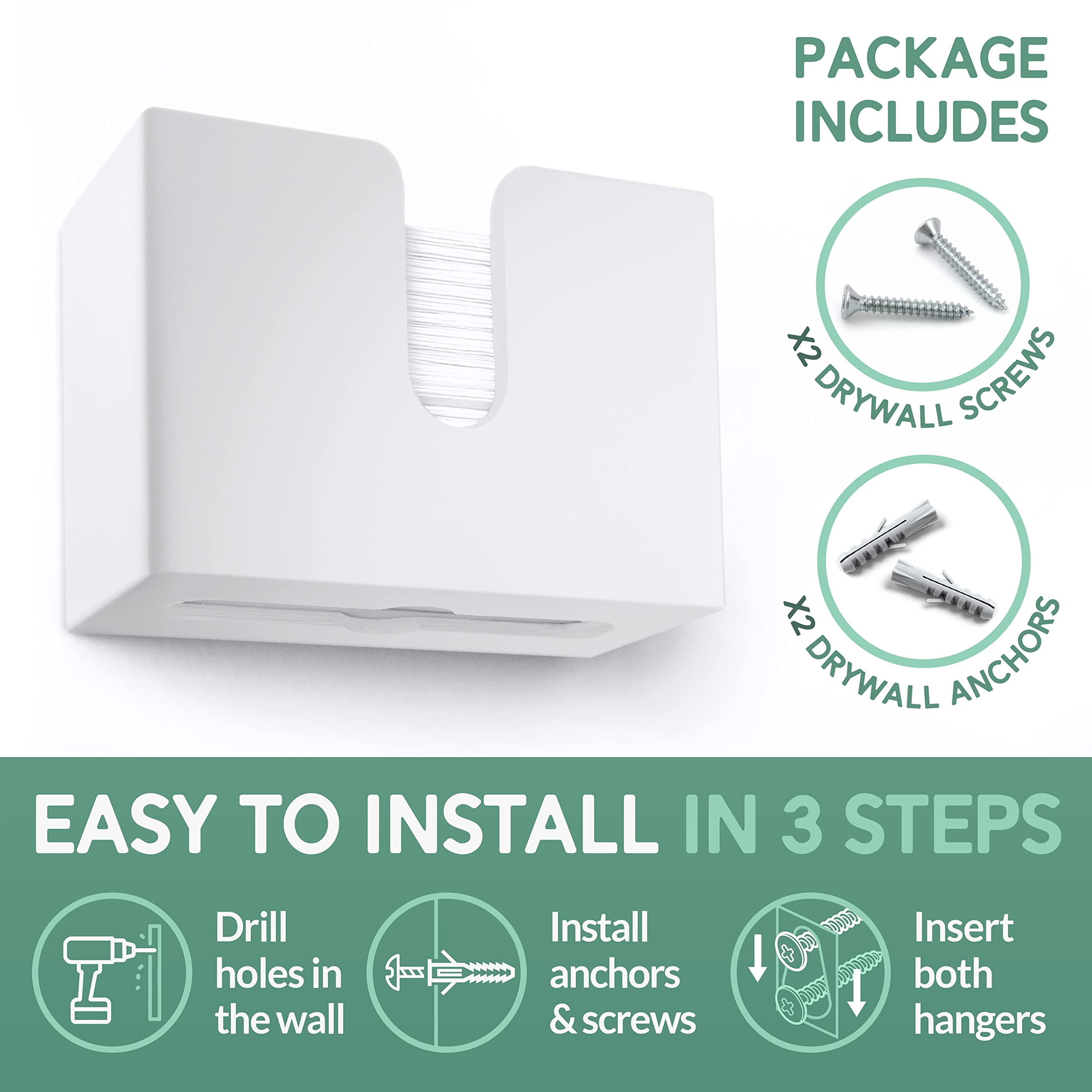Premium Bamboo Paper Towel Dispenser - Wall Mount & Countertop Holder for C-Fold/Z-Fold/Tri-Fold Towels - Removable Top Tray for Kitchen, Bathroom & Commercial Use - Eco-Friendly White Towel Organizer - Perfect for Restaurants, Offices & Home Decor