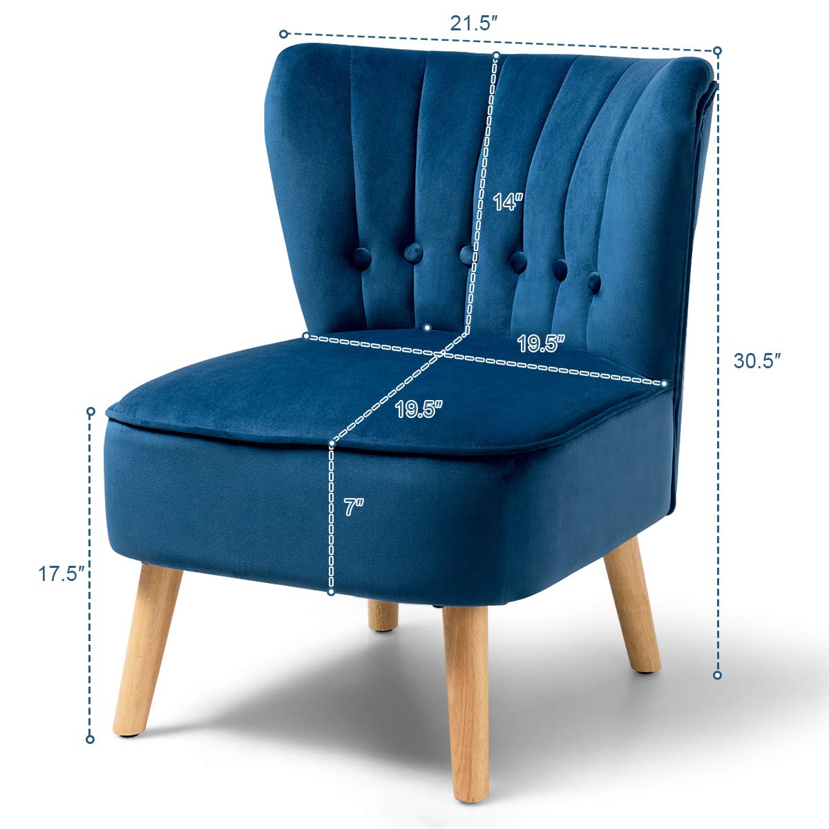 Giantex Modern Velvet Accent Chair with Wood Legs - Blue Upholstered Armless Wingback Club Chair, Thickly Padded Button Tufted Leisure Sofa for Living Room, Bedroom & Office - Perfect for Reading Nooks, Lounge Areas and Small Space Decor
