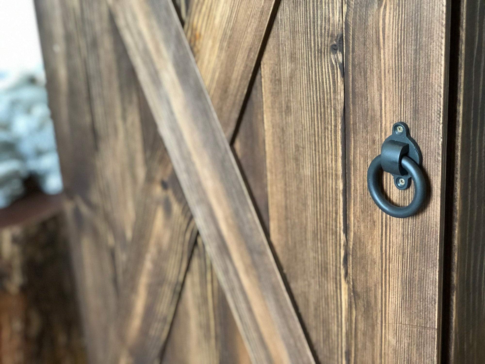 Large Solid Wood Barn Door Jewelry Cabinet - Wall Mounted Earring Organizer & Necklace Display - Distressed Chocolate Finish Armoire for Bracelets, Rings & Accessories - Perfect for Bedroom, Closet or Gift