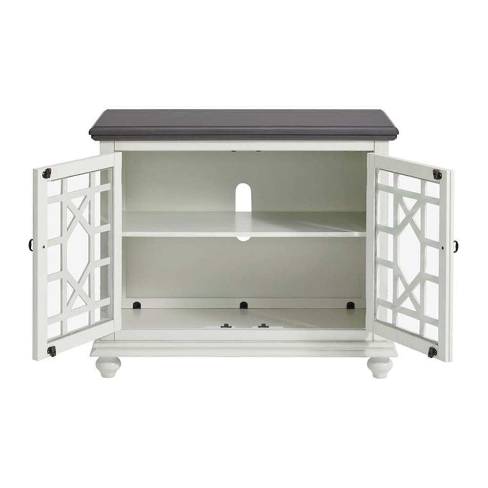 Martin Svensson Home Elegant Small Spaces TV Stand - White with Gray Top - Perfect for Apartments, Dorms & Compact Living Rooms