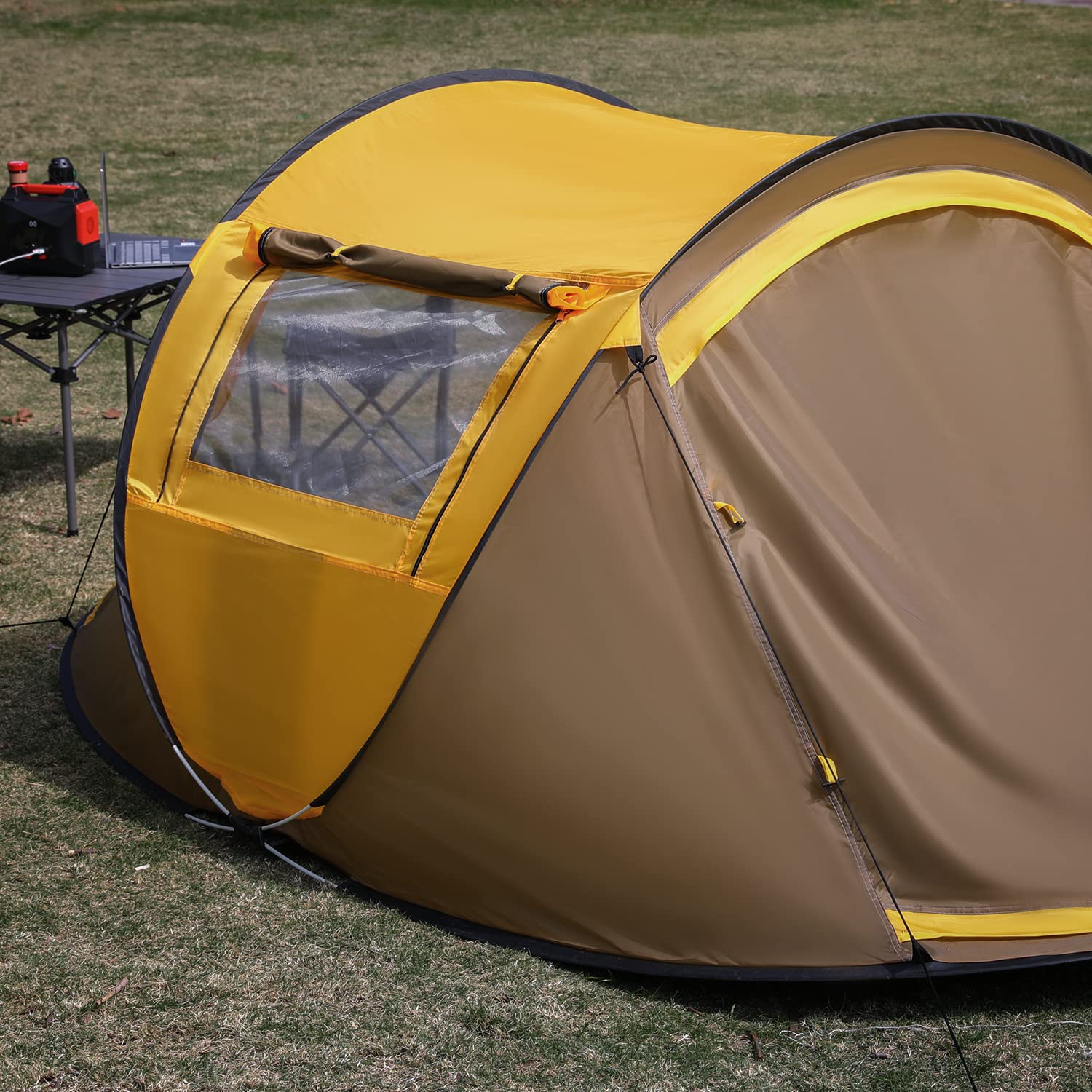 MoNiBloom 2-Person Pop Up Tent - Waterproof Instant Setup Camping Tent for Outdoor, Beach & Travel - Lightweight Automatic Popup Tent with 2 Doors, Side Windows & Carry Bag - Perfect for Family Camping, Beach Trips & Backpacking Adventures (Yellow)