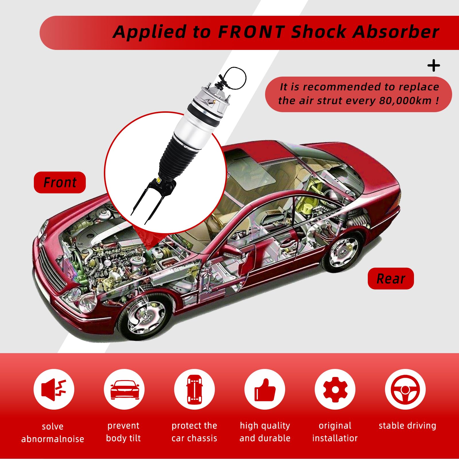 Topaz 95835803900 Front Left Air Suspension Shock Absorber for Porsche Cayenne 2011-2018 - Premium Replacement Part for Smooth Ride & Off-Road Performance