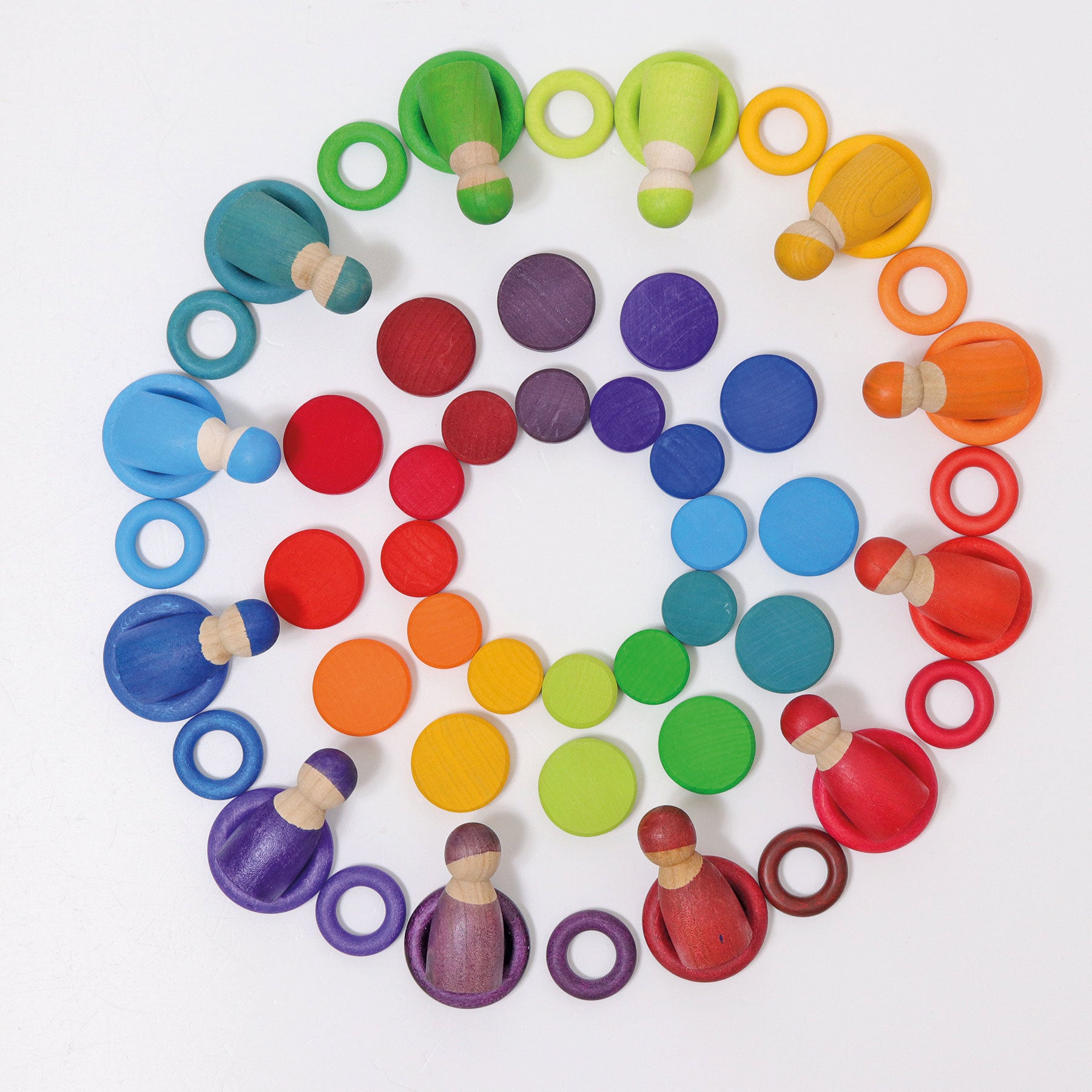 Grimm's Set of 12 Rainbow Friends - Wooden Stacking & Nesting Toys for Kids | Montessori Learning, Color Recognition & Creative Play | Perfect for Preschool, Daycare & Home Education