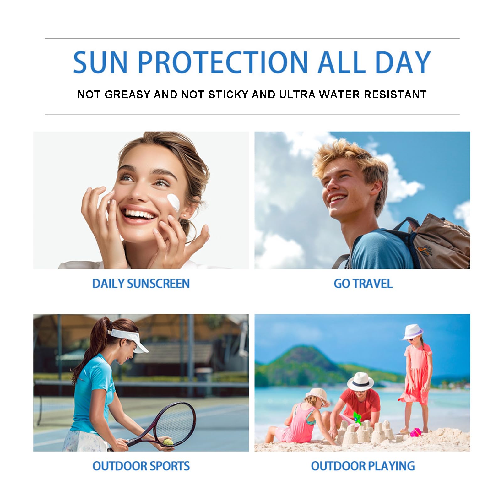 SPF 50 Hyaluronic Acid Cica Sunscreen Serum - Water-Fit Face Sunscreen with Long-Lasting Protection | Madagascar Centella Extract | No White Cast for Dry & Oily Skin | Perfect for Daily Use, Outdoor Activities & Beach Days (Blue 1)