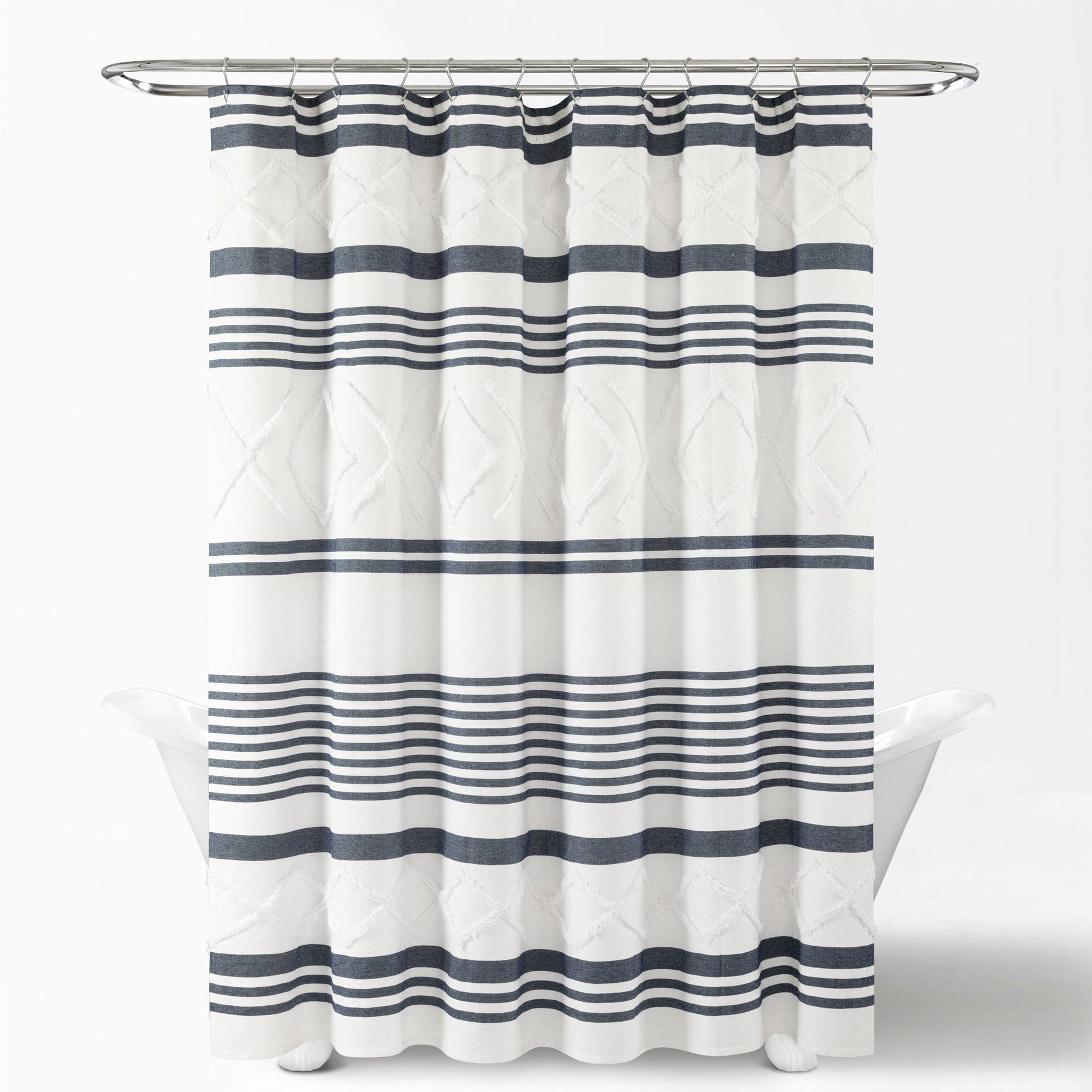 Eco-Friendly Urban Diamond Stripe Woven Tufted Shower Curtain - Waterproof Bathroom Decor for Modern Homes | Perfect for Small Bathrooms & Spa-Like Retreats
