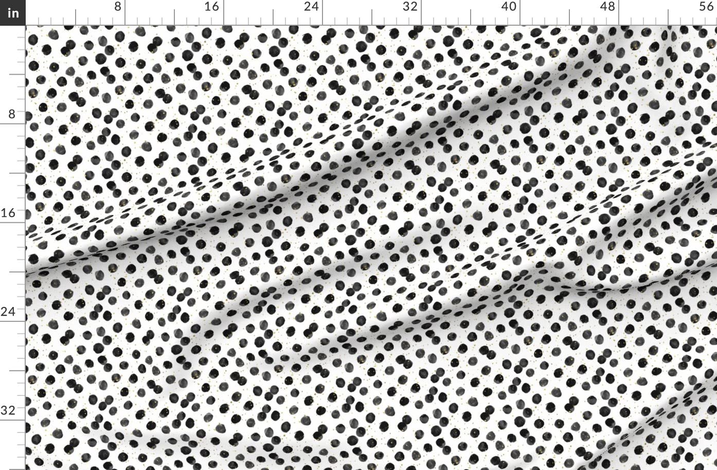 Black Dots Gold White Printed Fleece Fabric by The Yard - Soft & Cozy Material for Sewing Blankets, Loungewear, DIY No-Sew Projects | Perfect for Home Decor, Baby Clothes & Crafting