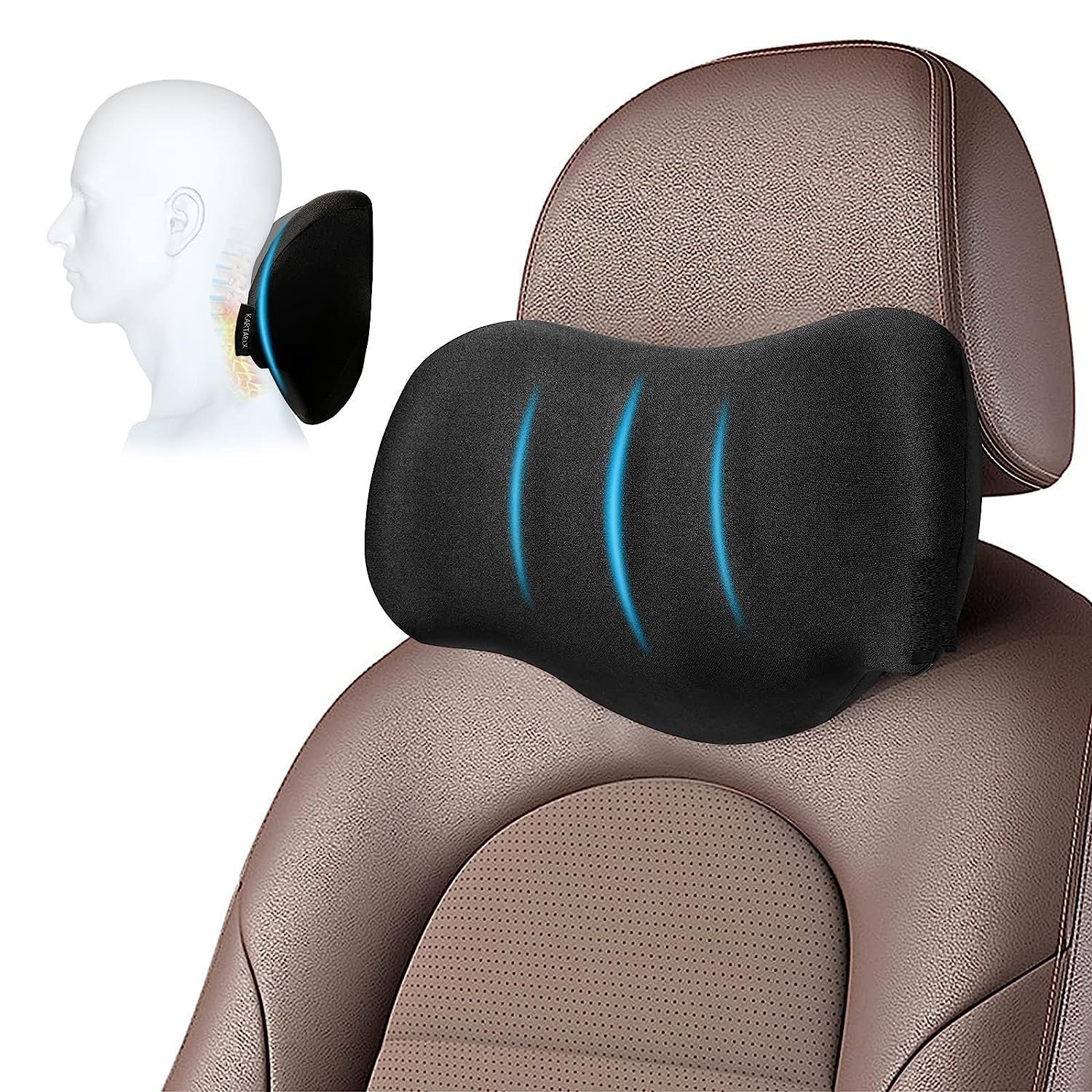 Memory Foam Car Neck Pillow for Neck & Cervical Support - Ergonomic Headrest Cushion Relieves Neck Pain - 12 x 8 x 5 Inch (Black, Pack of 1) - Perfect for Long Drives, Road Trips & Commuting