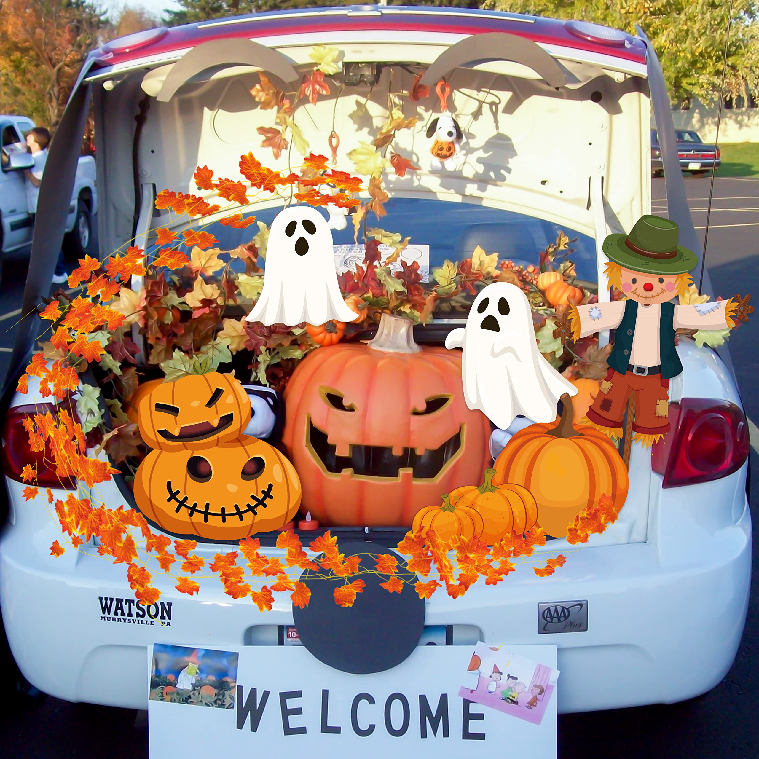 12Pcs Halloween Trunk or Treat Decorations Kit - Scarecrow Pumpkin Ghost Car Archway for SUV, Garage & Outdoor Fall Party Supplies | Perfect for Halloween Car Decor & Autumn Themed Events