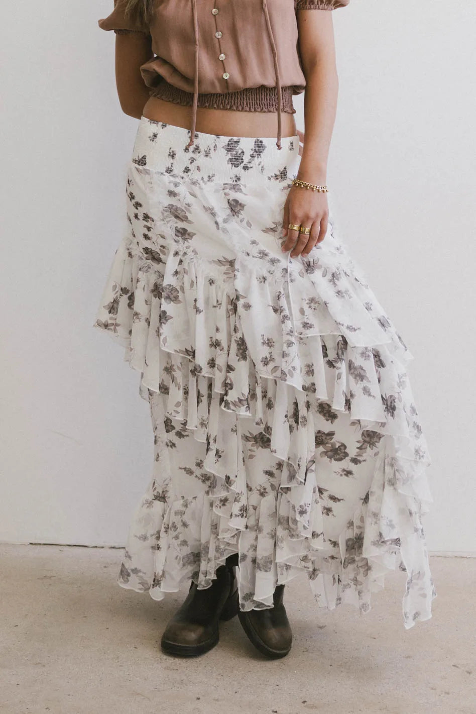 Emerson Ruffled Maxi Skirt for Women - Flowy White Long Skirt with Tiered Ruffle Design | Perfect for Summer, Beach Vacations & Boho Outfits