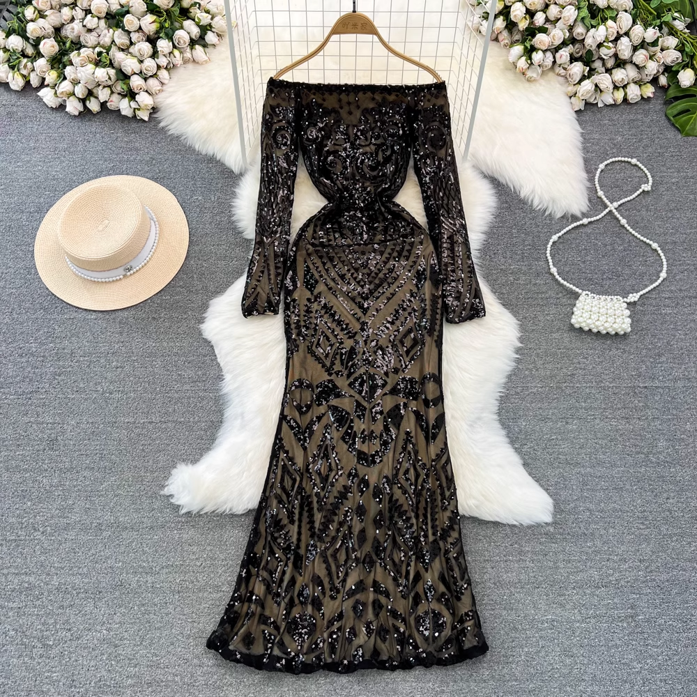 Elegant Off The Shoulder Sequins Prom Dress - Shiny Sheath Evening Gown for Women - Perfect for Homecoming, Formal Parties & Special Occasions