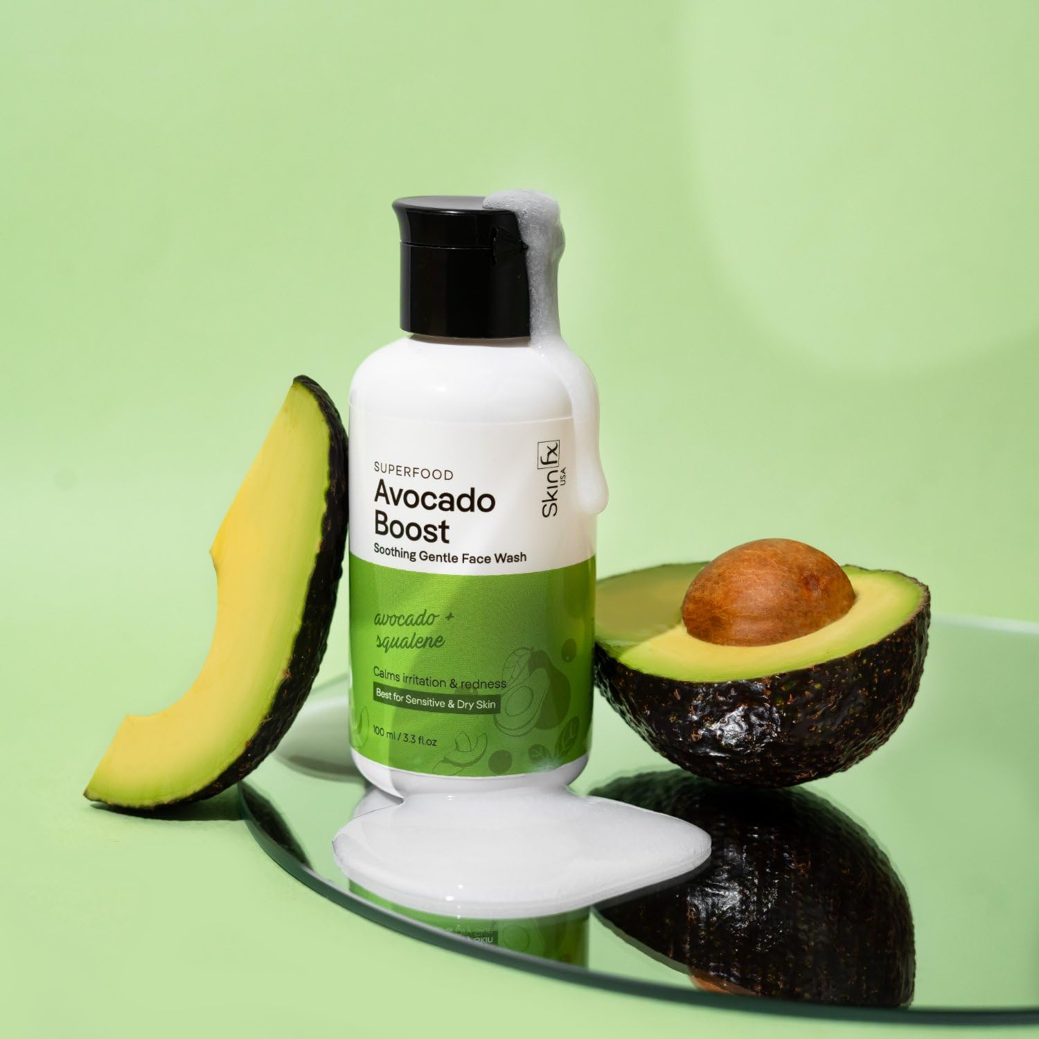 Skin Fx Gentle Face Wash for Sensitive & Dry Skin - Hydrating Cleanser with Avocado Superfood for Men & Women | Barrier Repair Formula to Soothe Irritation & Redness | 100ml | Perfect for Daily Skincare Routine & Post-Workout Refreshment