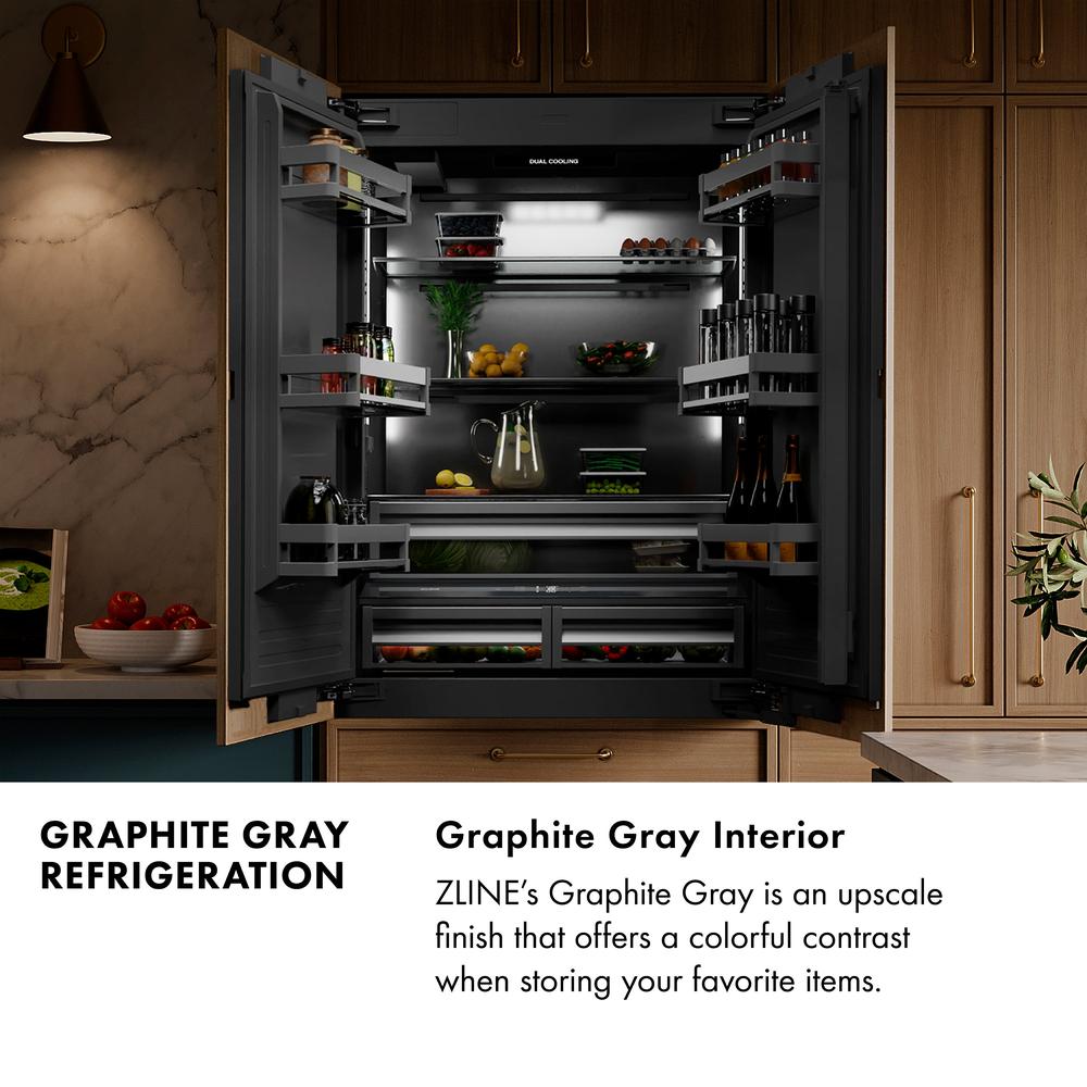 ZLINE 60 Inch 32.2 cu ft Built-In French Door Refrigerator with Bottom Freezer, Water Dispenser & Ice Maker - Graphite Gray Interior (GRBIV 60) | Perfect for Modern Kitchens, Open Concept Homes & Luxury Appliances