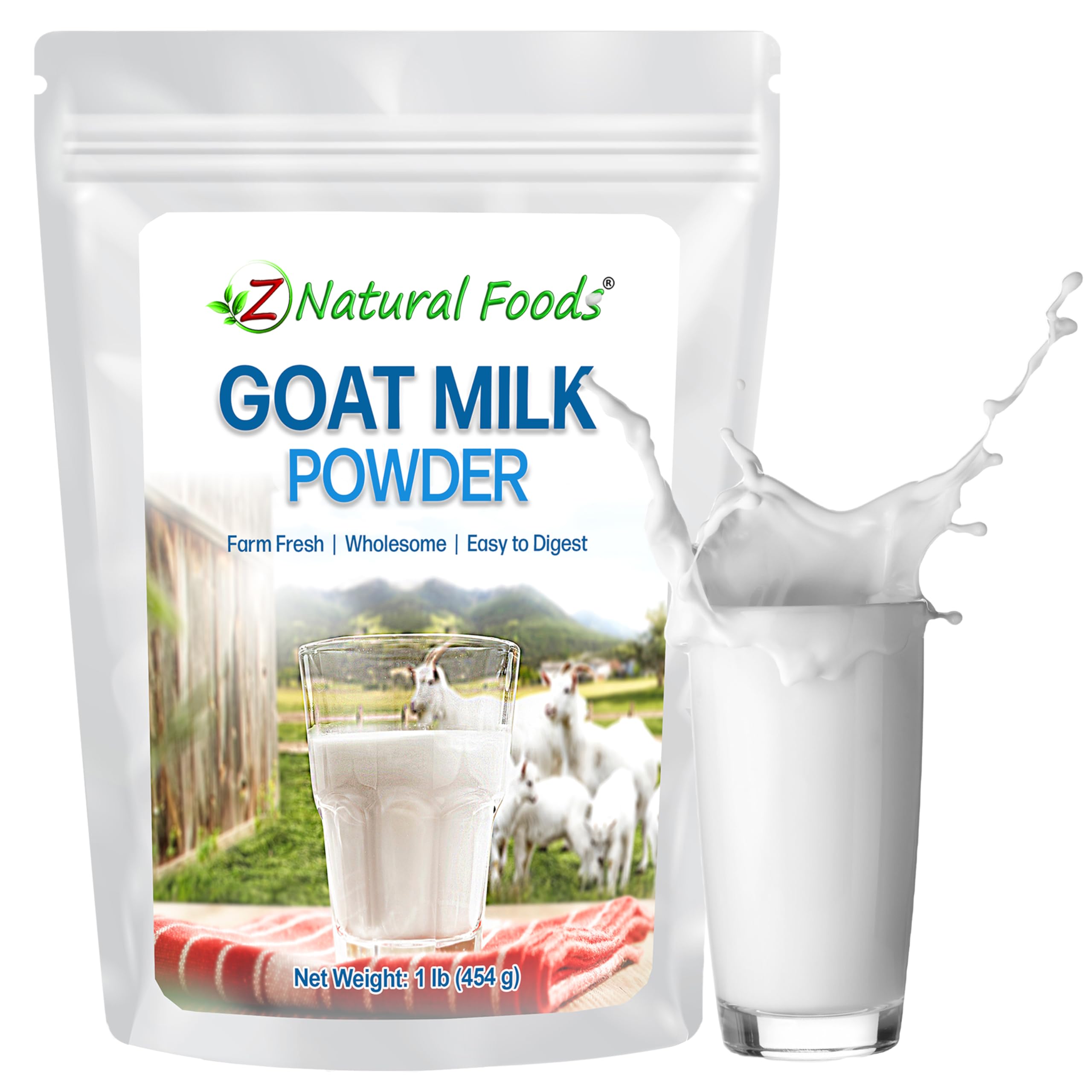 Pure Netherlands Full Cream Goat Milk Powder by Z Natural Foods - Highly Nutritious & Easy to Digest Powdered Goat Milk for Adults - Perfect for Smoothies, Cooking, Baking & Coffee - 1 lb Bulk Pack