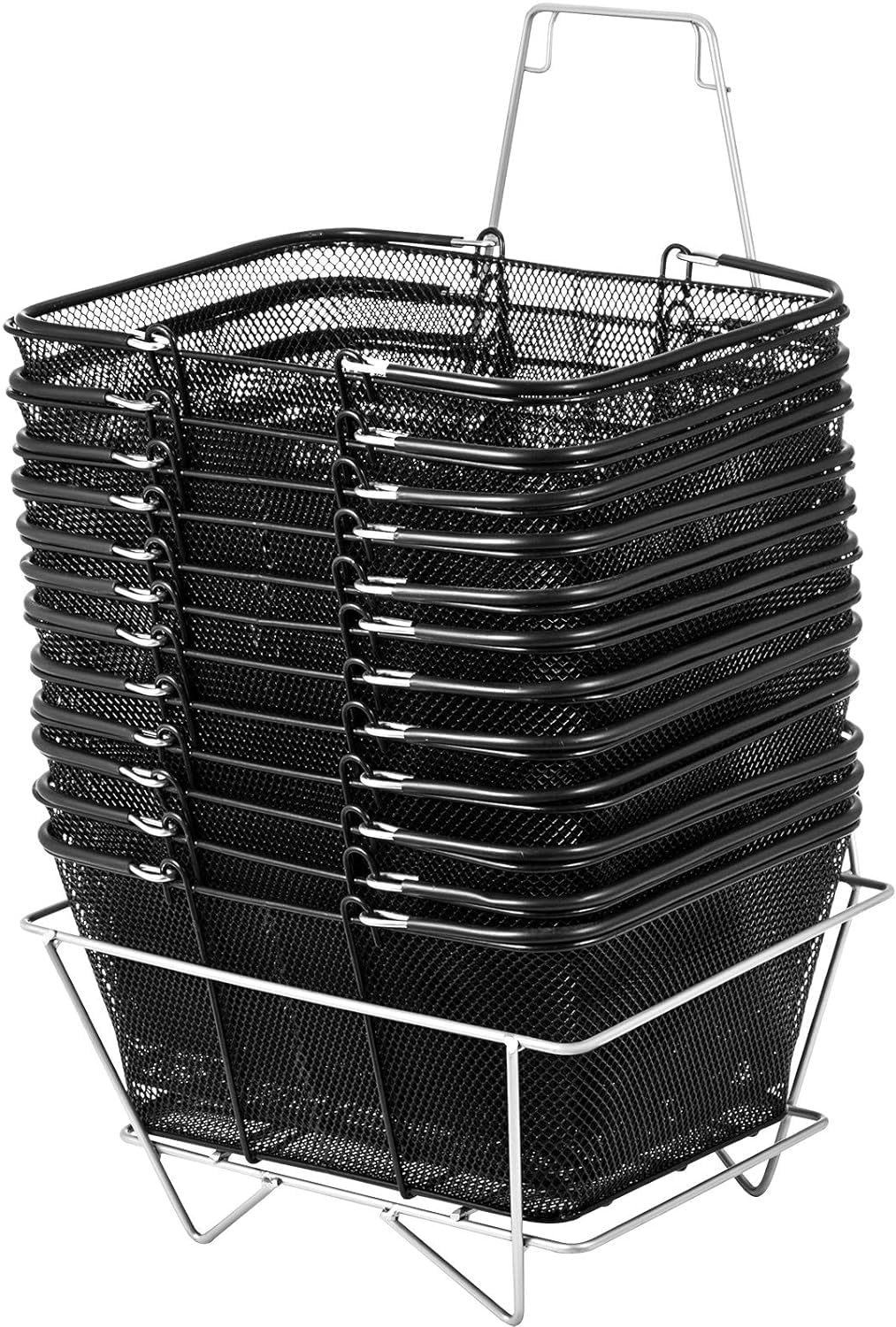 VEVOR 12 Pack Black Metal Shopping Basket with Handles - 22L Large Capacity Portable Grocery Basket for Supermarket, Retail Store & Home Organization - Durable Storage Solution for Shopping, Pantry & Closet