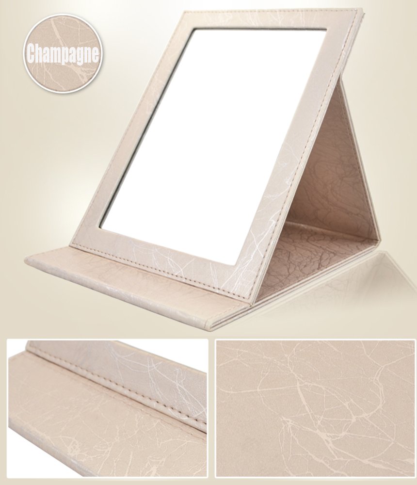 ToiM Portable Folding Vanity Mirror with Stand - Compact Collapsible Makeup Mirror for Travel & Home Use - Champagne Small Dresser Mirror for Makeup Application & Beauty Tools Storage