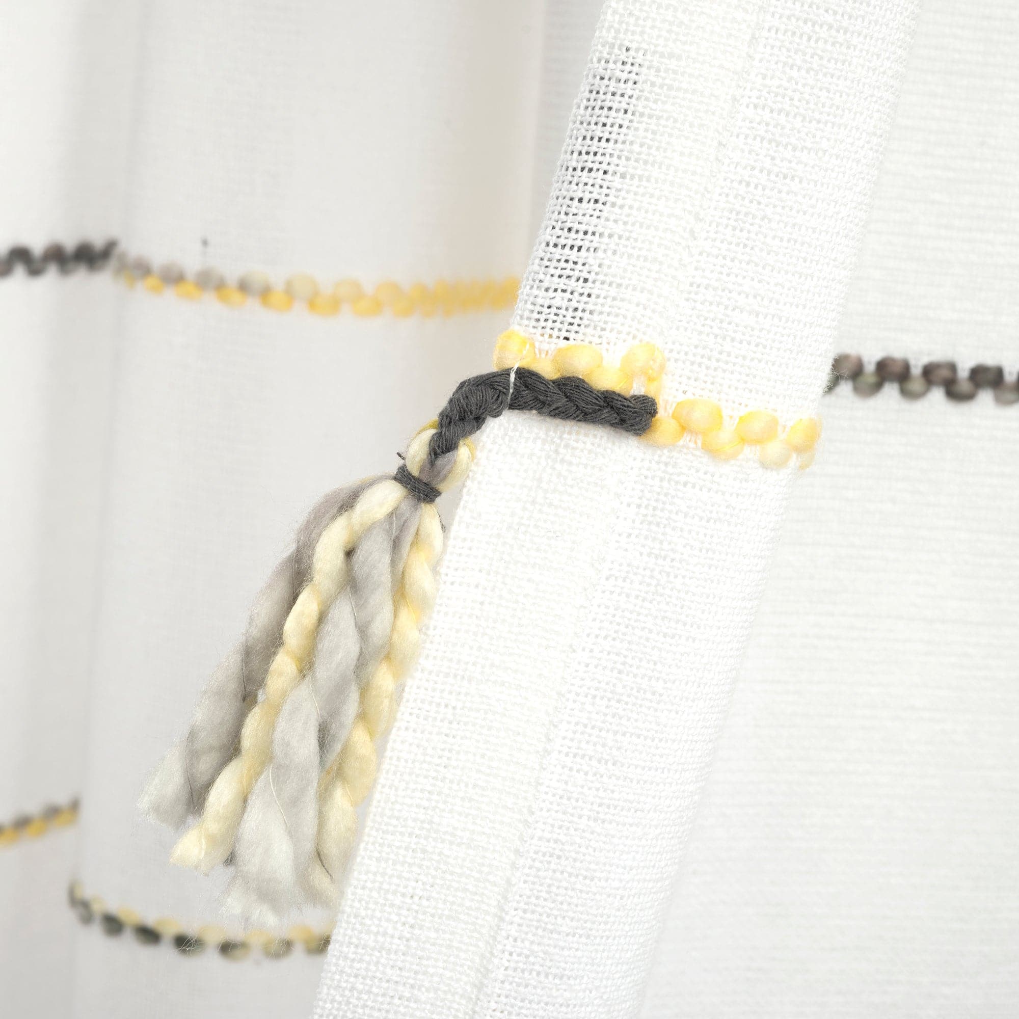 Farmhouse Boho Stripe Woven Tassel Window Curtains - Yarn Dyed Recycled Cotton Blend Panel Set (2 Pack) for Living Room, Bedroom & Dining Room Decor