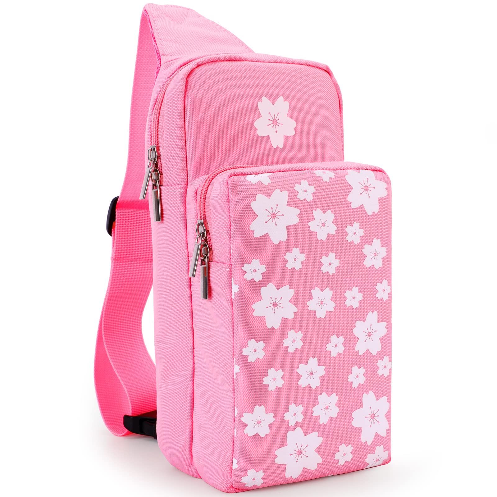 Owngen Cute Pink Sakura Travel Bag for Nintendo Switch/Lite/OLED - Portable Shoulder Backpack for NS Console, Charging Dock & Joy-Cons Accessories | Perfect for Women's Gaming Travel & On-the-Go Storage (Pink & White Sakura)