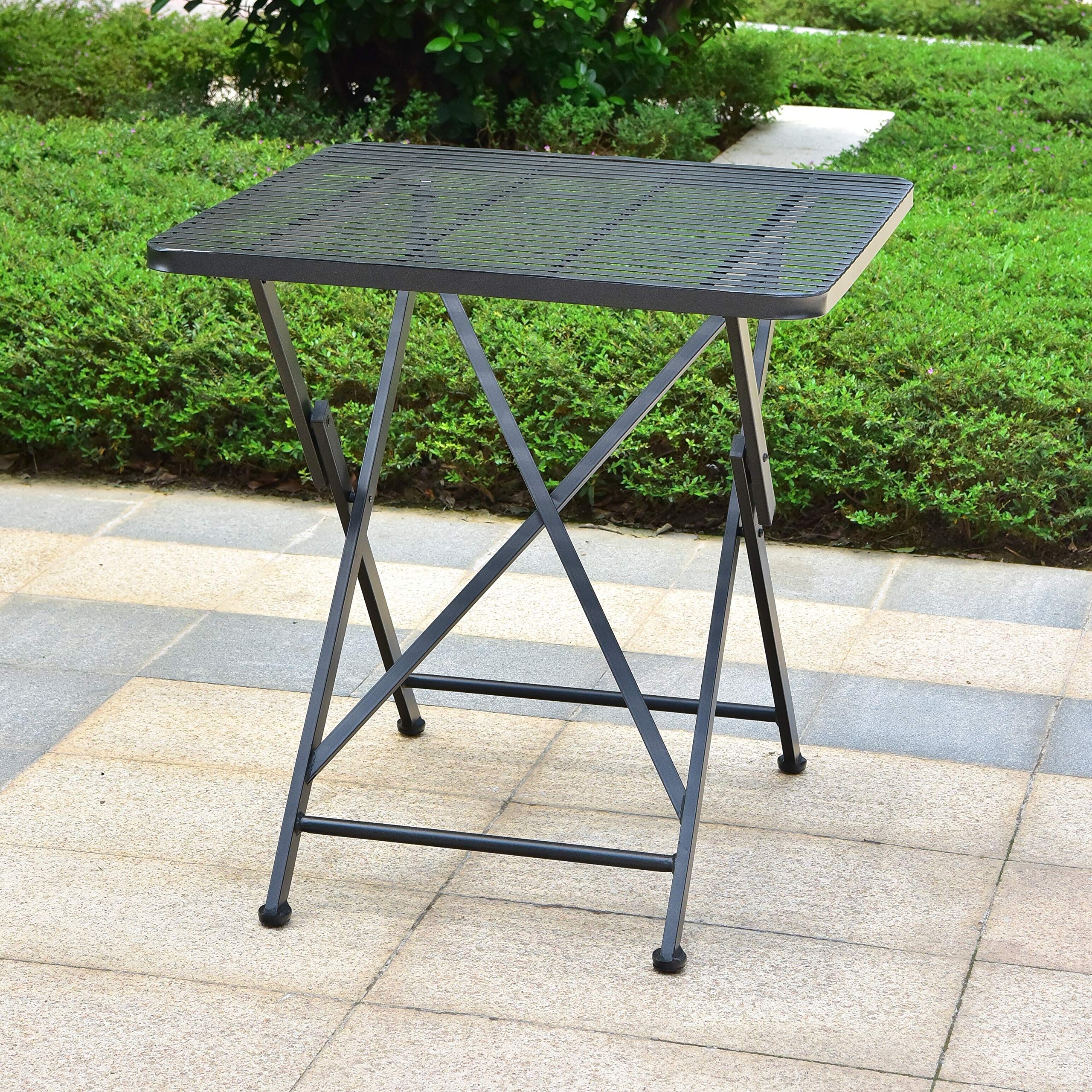 Mandalay 28-inch Outdoor Folding Square Bistro Table - Antique Black Iron Patio Dining Set for Garden, Balcony & Cafe Use