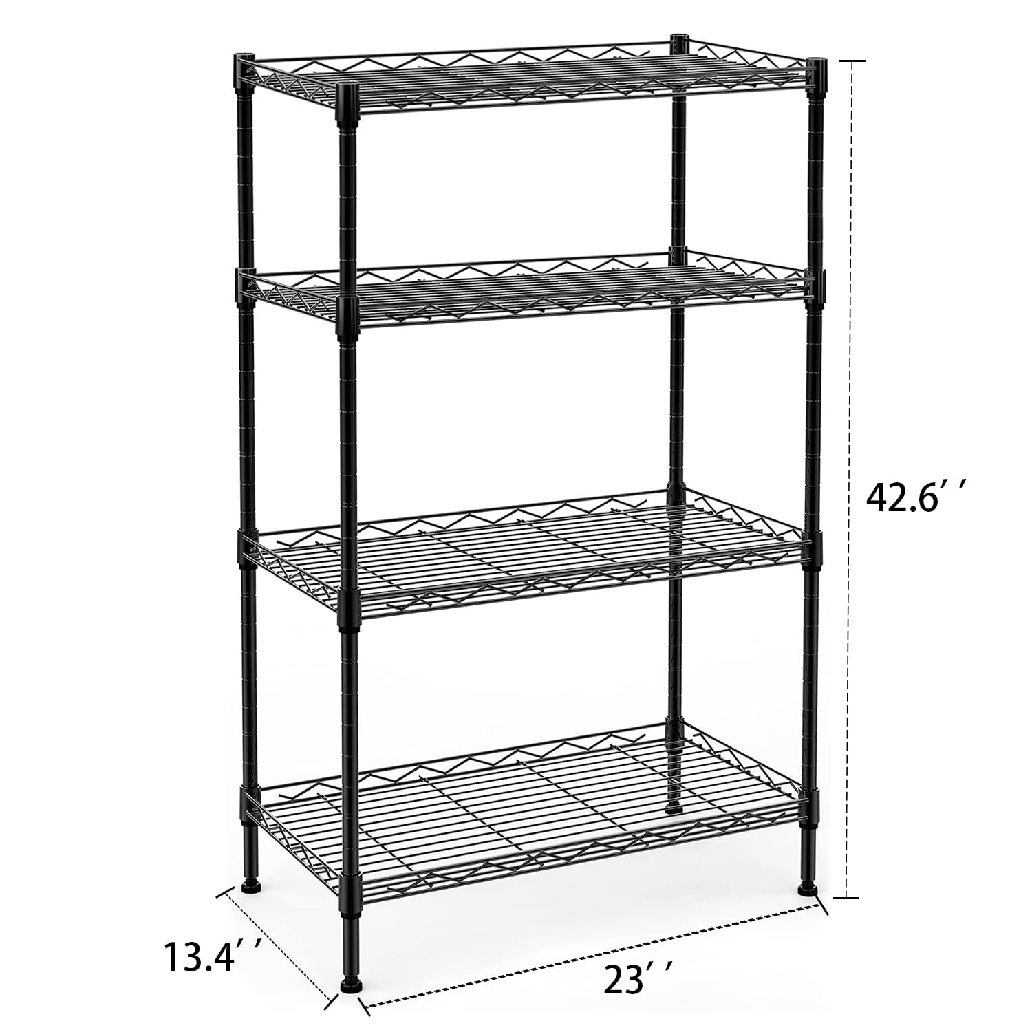 4 Tier Adjustable Metal Wire Shelving Rack - Heavy Duty Storage Shelf Unit for Kitchen, Laundry, Garage & Pantry Organization (Black) - Perfect for Storing Food, Cleaning Supplies & Household Items