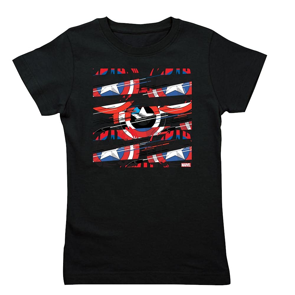 Captain America Shield Pattern Girls Slim Fit T-Shirt | Marvel Superhero Apparel for Kids & Teens | Casual Wear, Cosplay & Comic Con Outfits