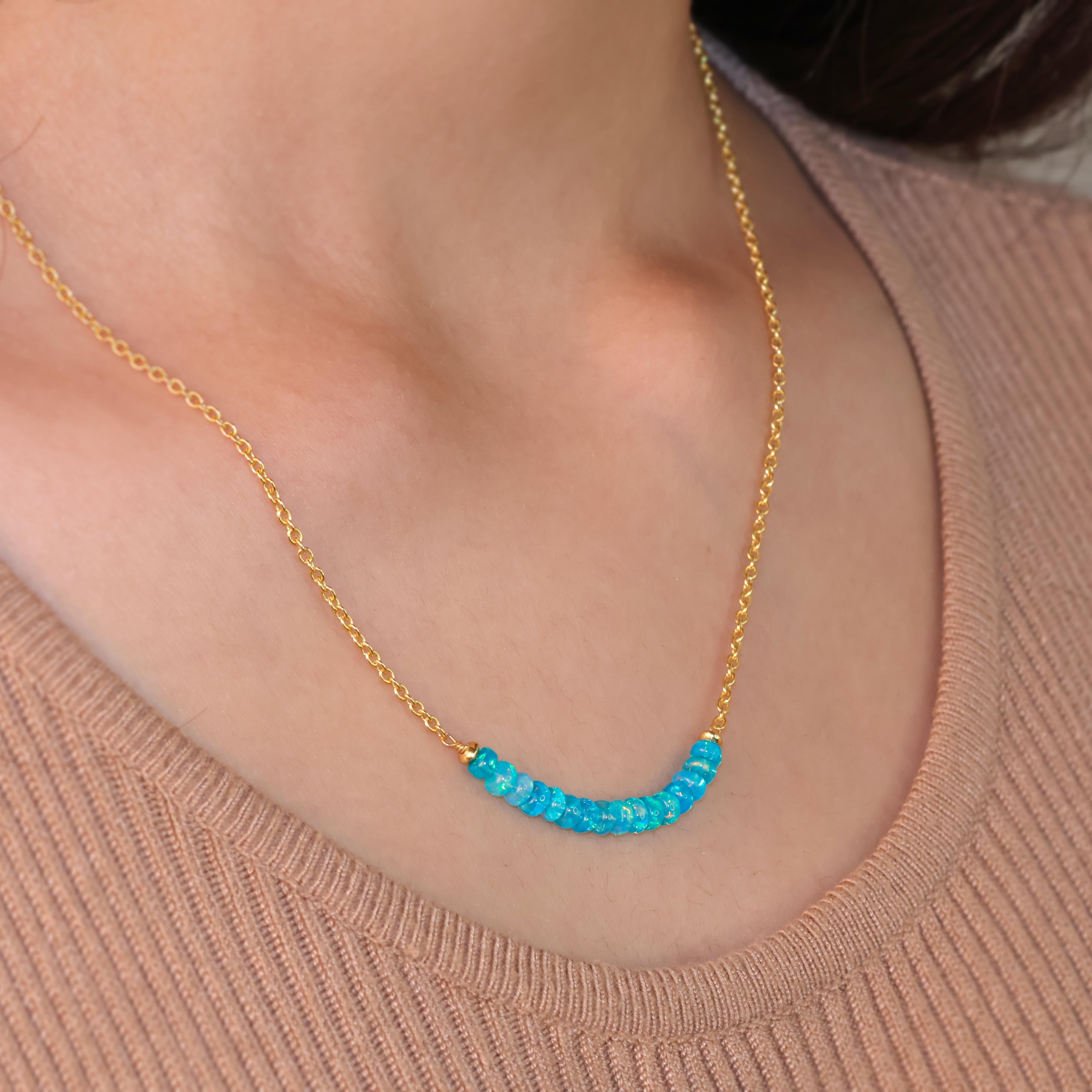 Elegant Curve Bar Chain Beaded Necklace with Natural Paraiba Opal - Perfect for Weddings, Parties & Everyday Fashion