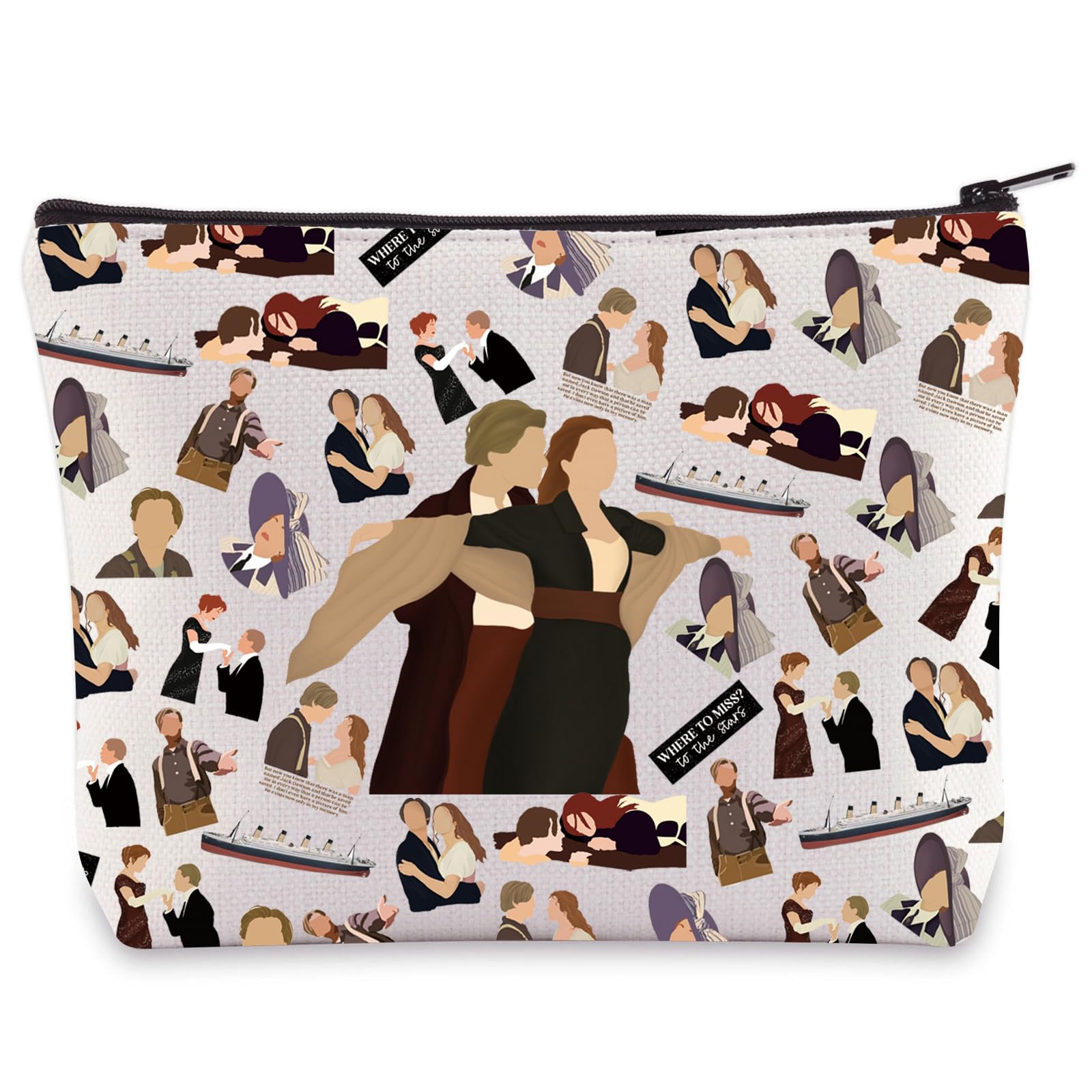 WZMPA Jack Dawson Rose Themed Cosmetic Bag - Vintage 90s Romantic Movie Makeup Pouch - Perfect Gift for Titanic Fans & Collectors - Ideal for Travel, Daily Makeup Storage & Jack & Rose Merchandise Lovers