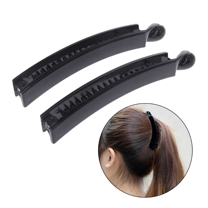 12 Pack Black Square Banana Hair Clips - 10cm Plastic Barrettes for Ponytails & Hairstyles | Perfect for School, Work, and Everyday Hair Accessories
