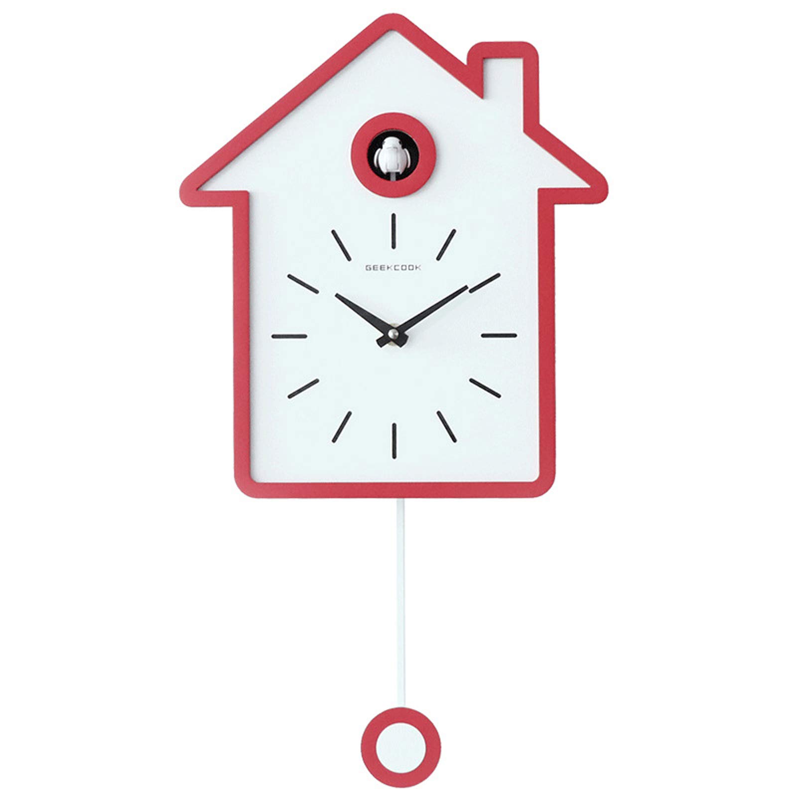 12 Inch Modern Cuckoo Wall Clock with Pendulum & Ultra-Quiet Quartz Movement - Pink Home Decor for Living Room, Bedroom, or Office - Charming Bird Call Alarm & Silent Operation