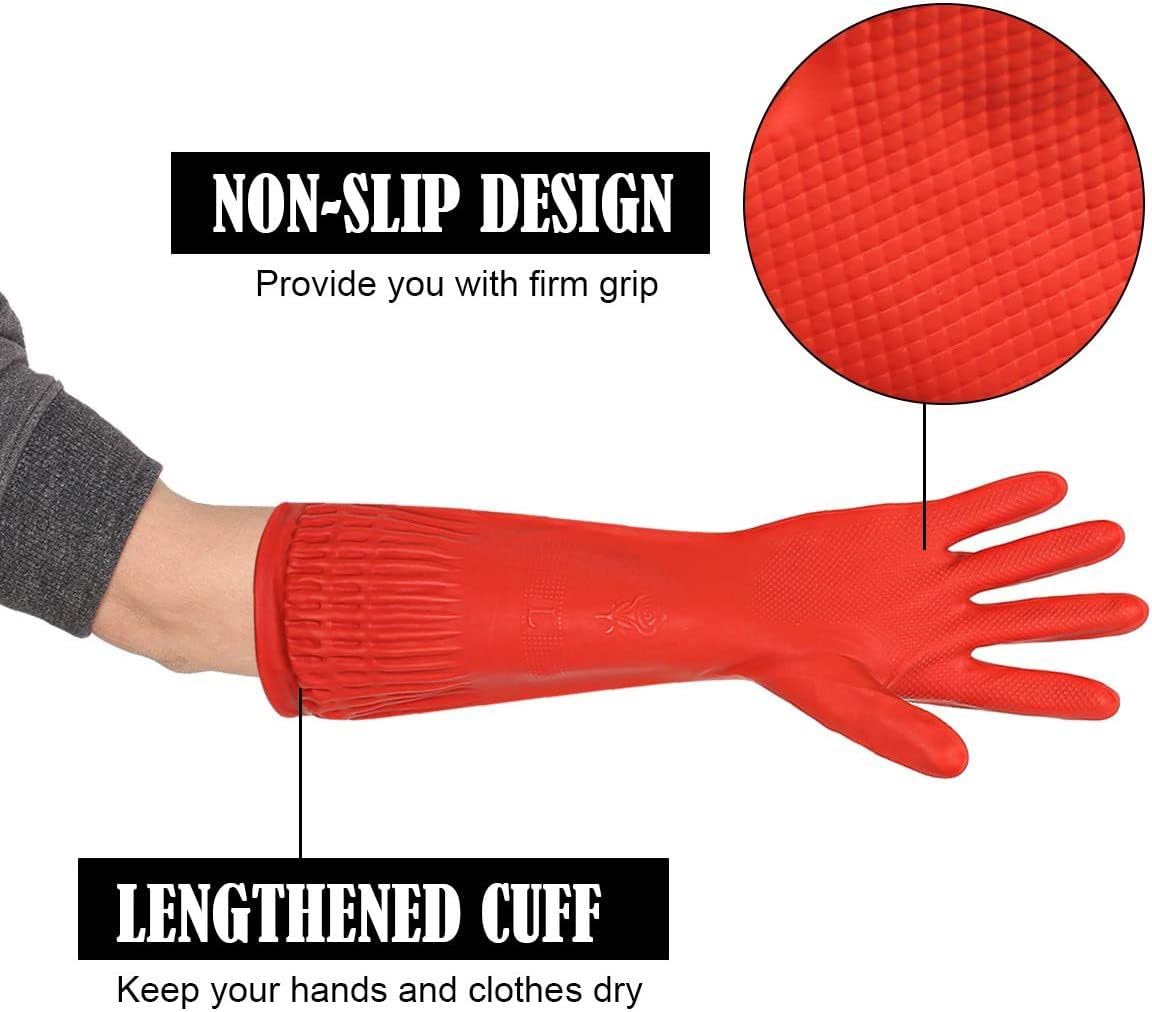 QTM Rubber Cleaning Gloves - Waterproof Reusable Dishwashing Gloves (1 Pair) - Perfect for Kitchen Cleaning, Dish Washing & Household Chores