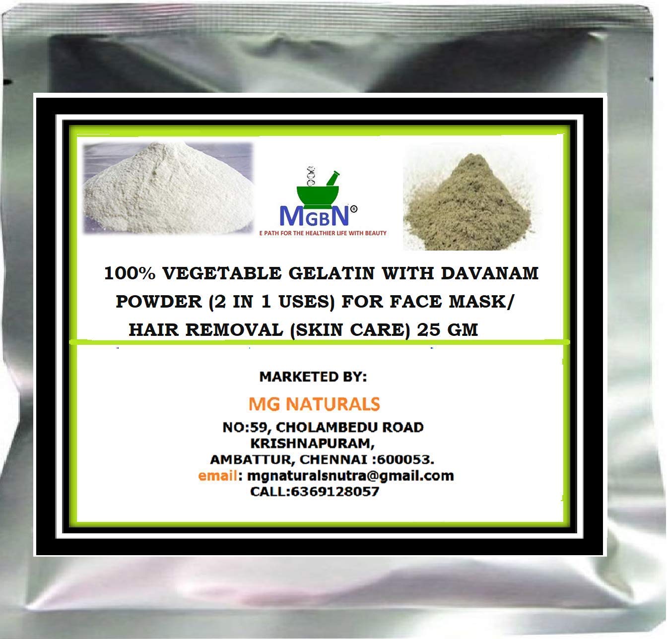 100% Natural Vegetable Gelatin with Davanam Powder - 2-in-1 Face Mask & Hair Removal for Glowing Skin (25g) | DIY Skincare, Spa Treatment, At-Home Beauty Routine