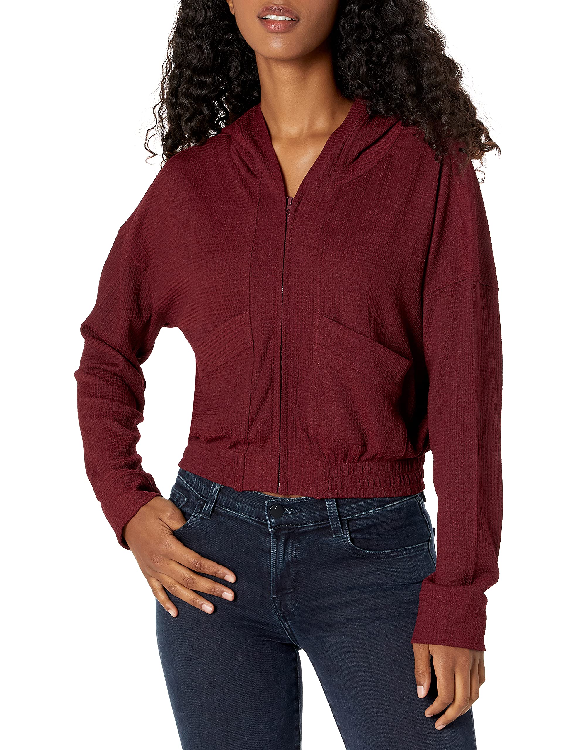 BCBGeneration Women's Full Zip Hooded Waffle Texture Sweatshirt | Casual Pullover for Fall & Winter | Perfect for Outdoor Activities, Lounging and Streetwear Fashion