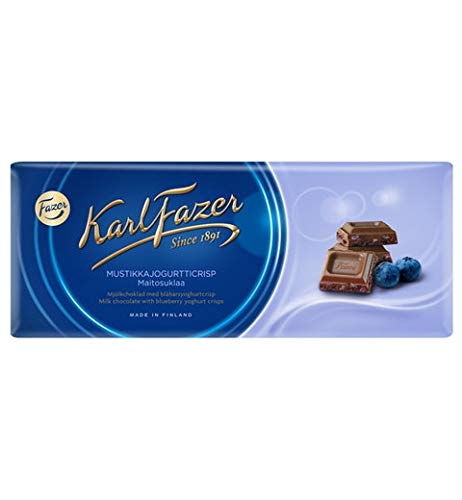 Fazer Karl Fazer Blueberry Yogurt Crisps in Milk Chocolate - 21 Bars (190g Each) | Premium Finnish Chocolate Snacks for Gifting, Office Treats & Dessert Lovers