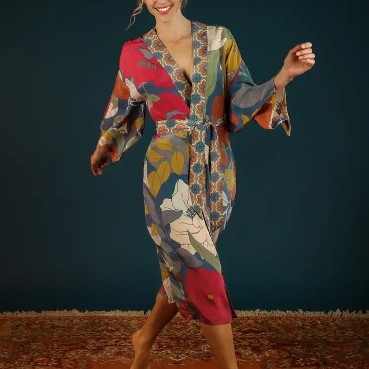 Elegant Heather Floral Kimono Gown - Soft Boho Robe for Women | Perfect for Beach Cover-Up, Loungewear & Special Occasions
