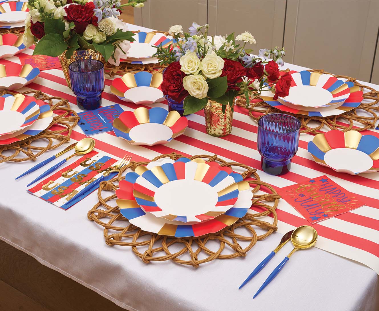 Modern Patriotic Table Decor for 4th of July - Red White & Blue Party Supplies for Outdoor BBQ, Picnic & Independence Day Celebrations