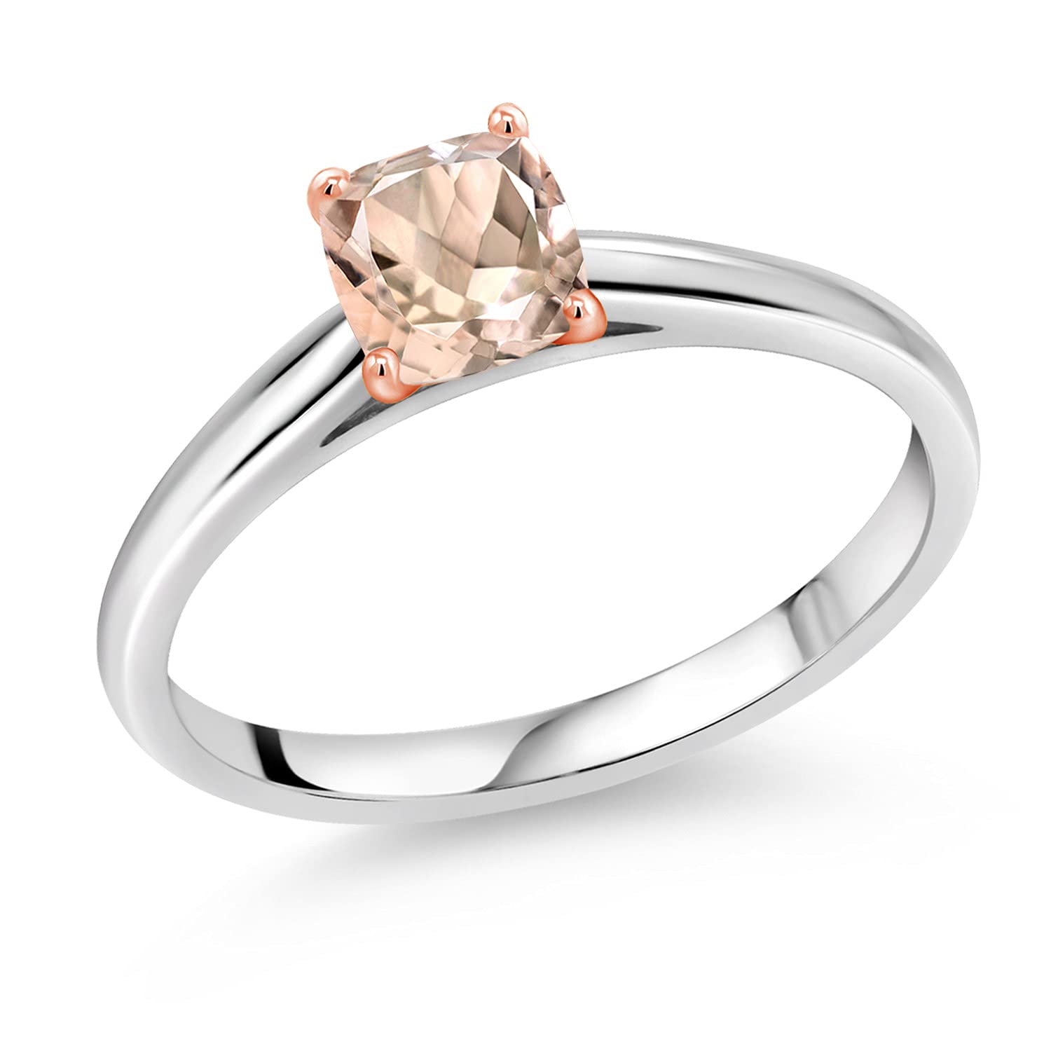 0.52 Ct Cushion Cut Peach Morganite Ring - 10K White Gold with Rose Gold Prongs | Gem Stone King | Elegant Engagement, Wedding, Anniversary Gift for Her