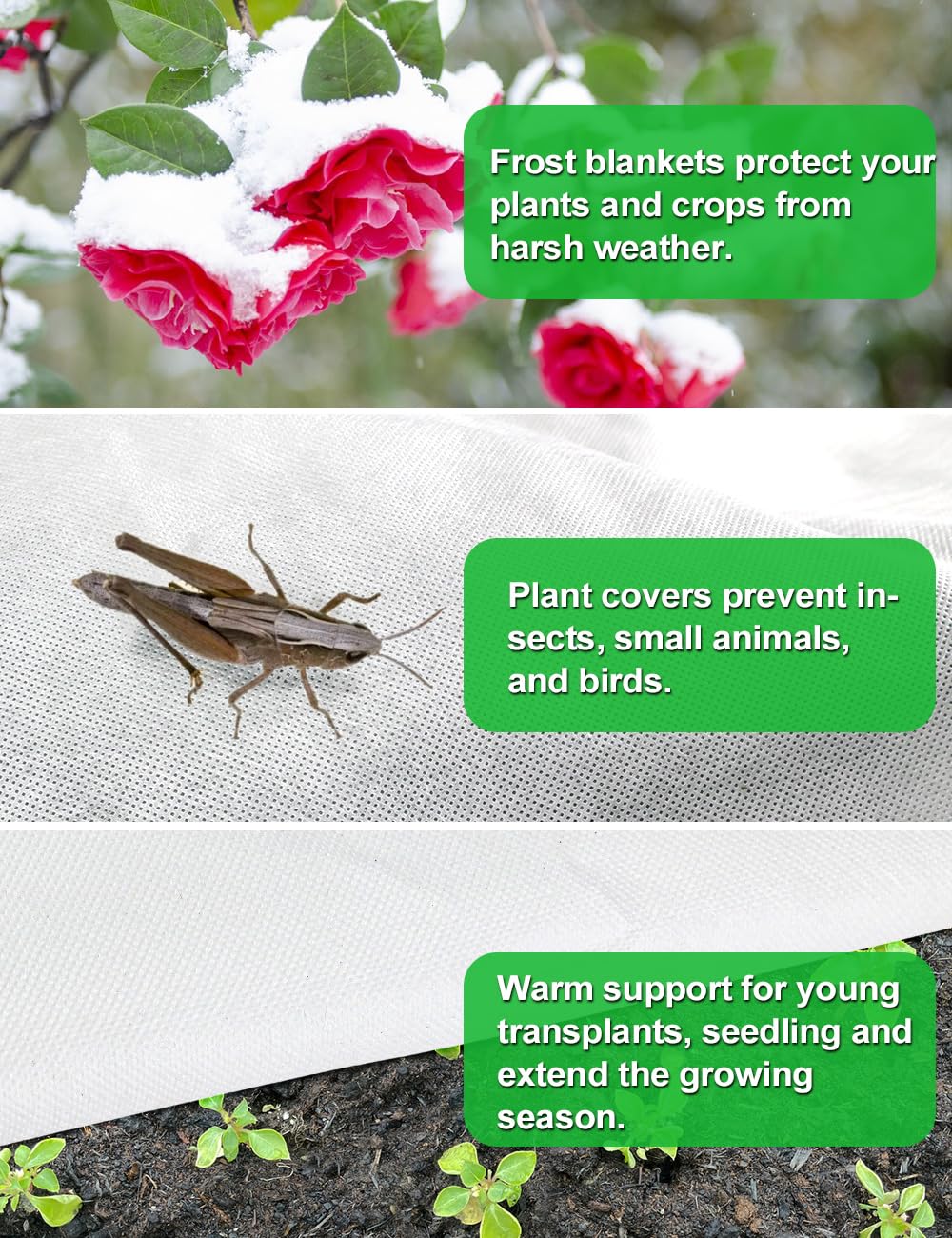 6.6FT x 66FT Reusable Plant Cover for Winter Protection - 1.1oz/yd² Frost Blanket, UV-Resistant Floating Row Cover for Vegetables & Fruits | Ideal for Garden Frost Protection, Cold Weather Plant Shelter & Season Extension