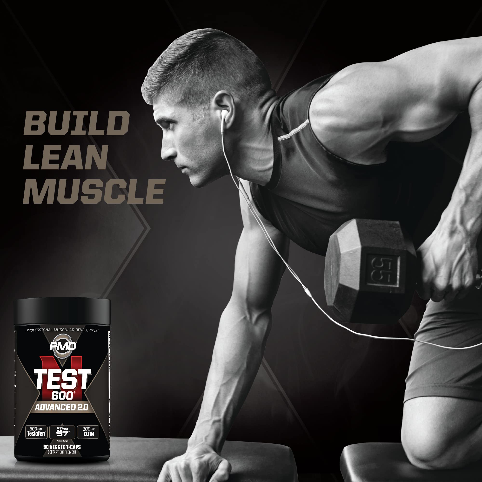 PMD Sports N-Test 600 Advanced Nitric Oxide Booster for Men - Clinically Proven Testofen Formula for Lean Muscle Growth, Strength & Estrogen Control - 90 Vegan Capsules - Pre-Workout Supplement for Gym & Fitness Enthusiasts