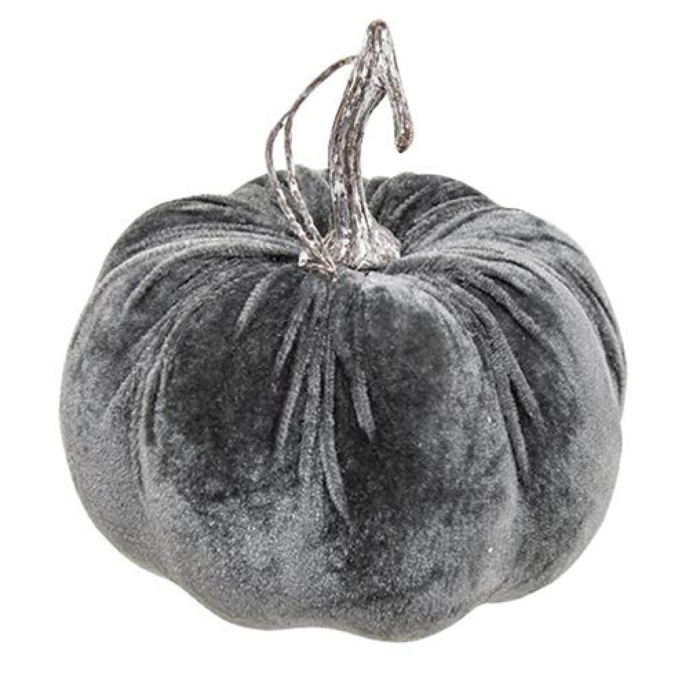 Gray Velvet Pumpkin Decor - 6.5